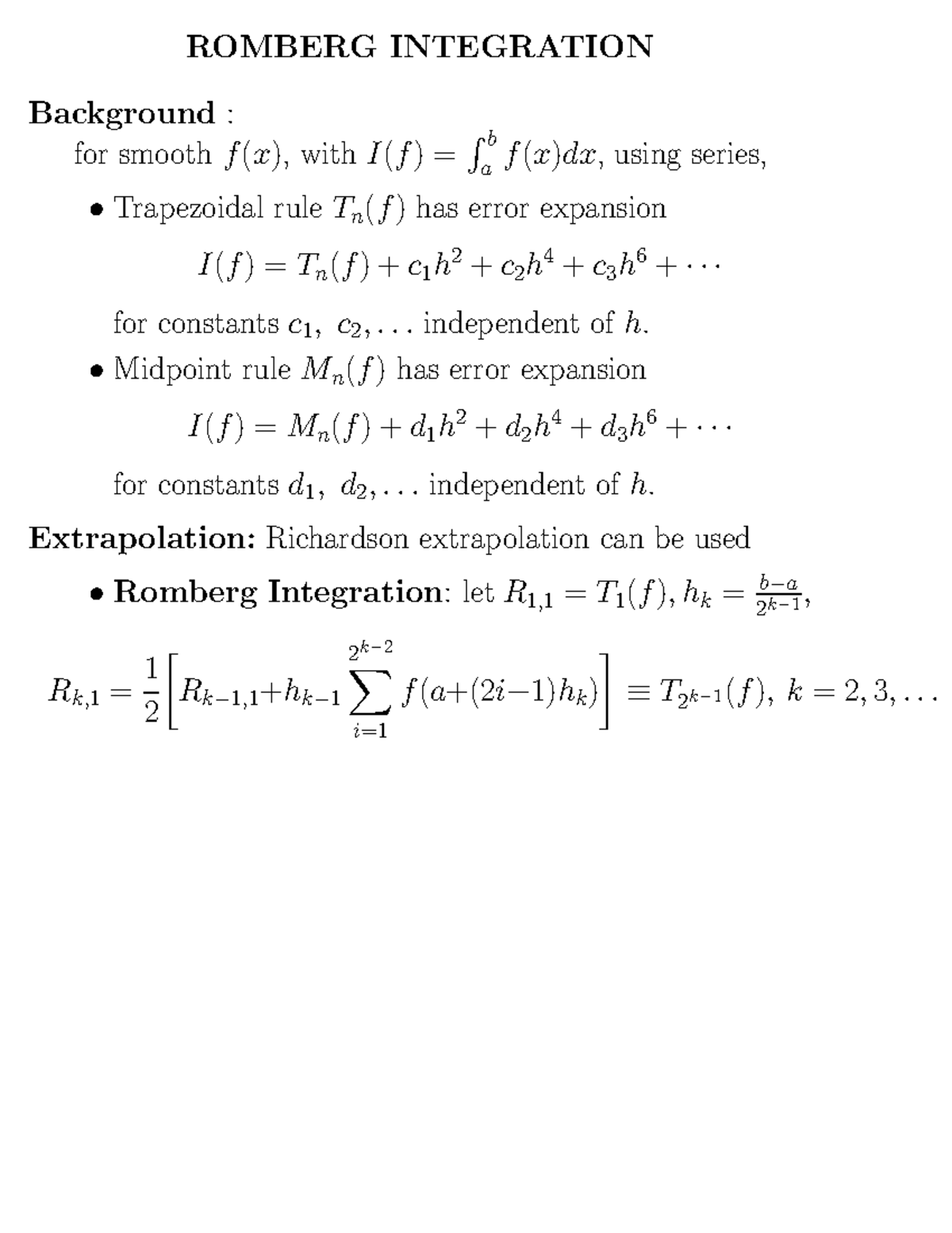 Lecture Notes, Lecture 5 - Roomberg Integration - ROMBERG INTEGRATION ...