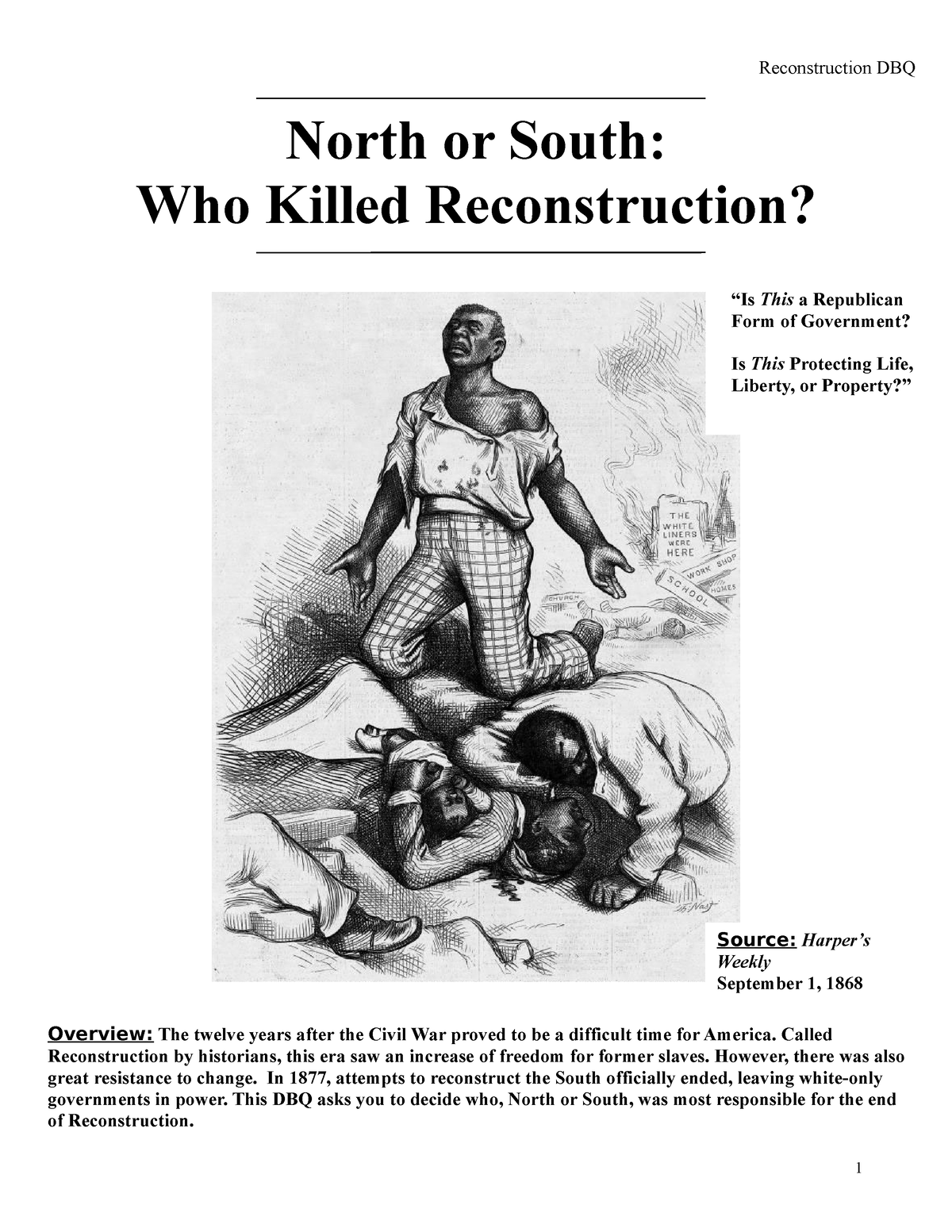 who killed reconstruction dbq essay