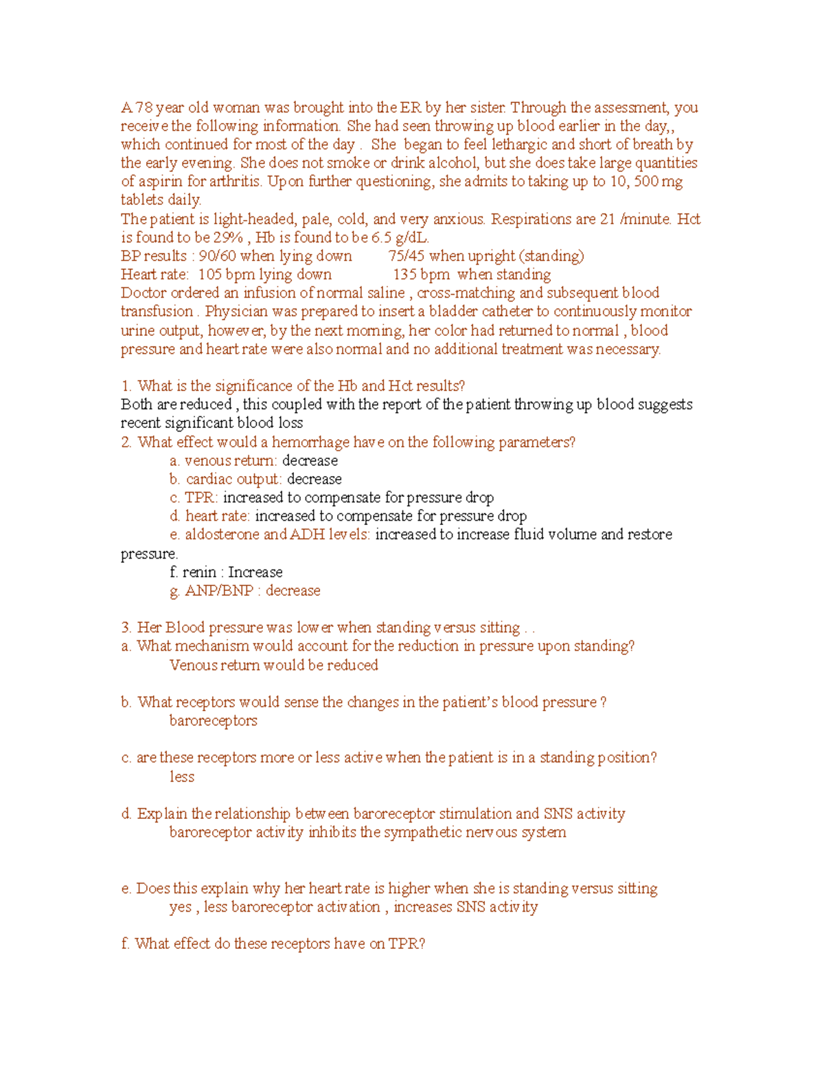 Hemorrhagic shock answered - A 78 year old woman was brought into the ...