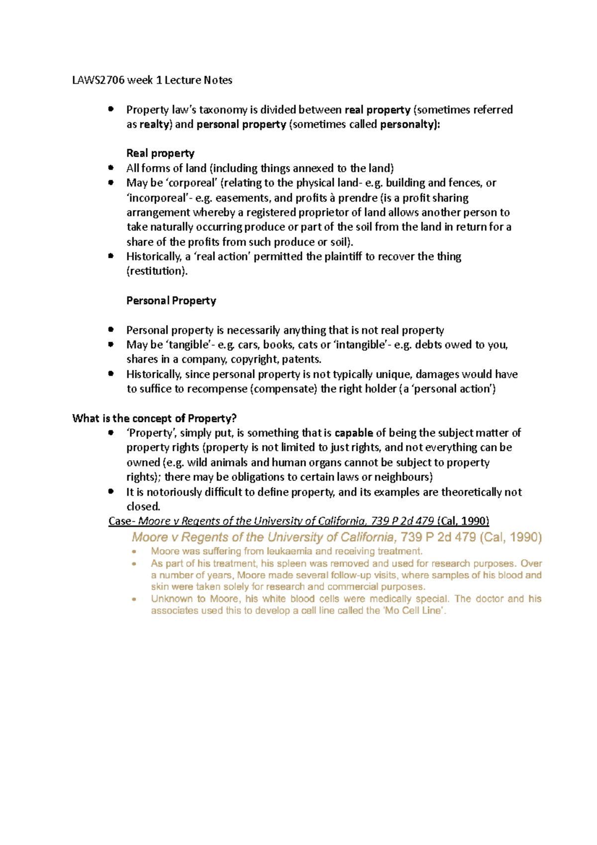 LAWS2706 week 1 Lecture Notes - LAWS2706 week 1 Lecture Notes Property ...