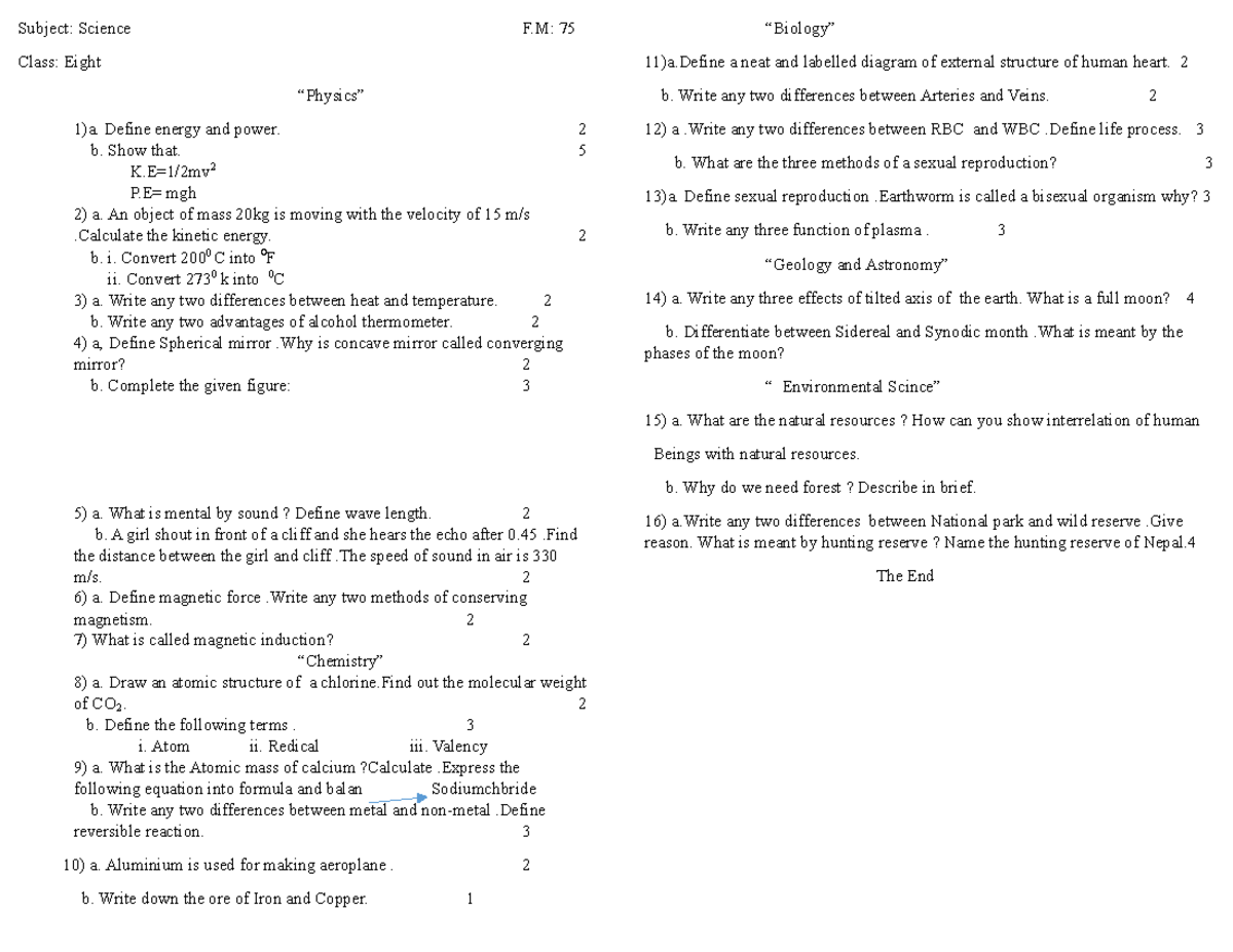 Class eight 8 sci Lecture notes 1 find here Subject Science F 75
