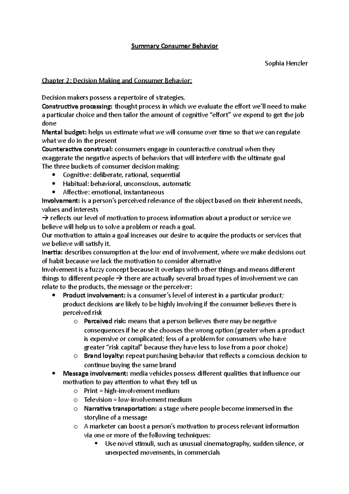 Summary CB Chapter 2 - Consumer behaviour lecture notes - Summary ...
