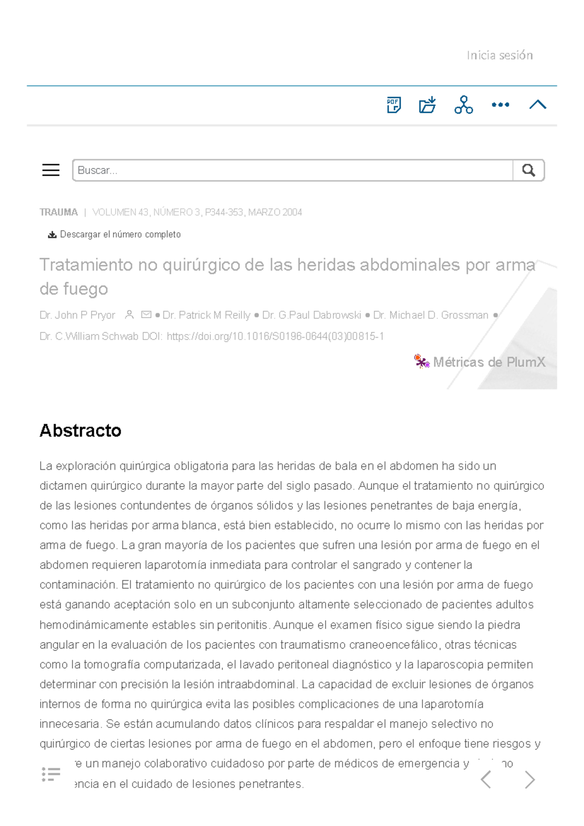 Tratamiento no quirúrgico de las heridas abdominales por arma de fuego ...