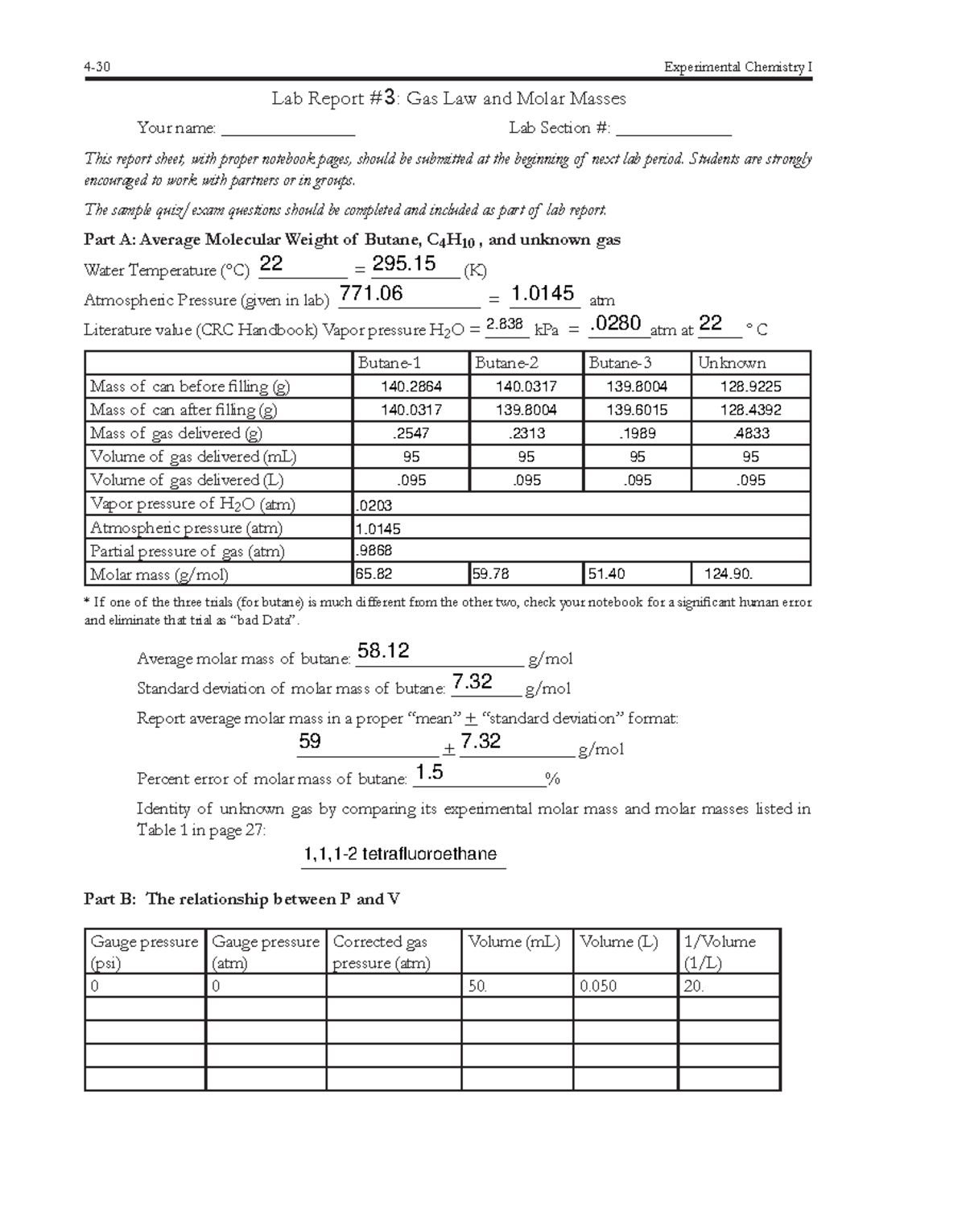 Lab Report 3 (2) Gas Law CHEM62100 IUPUI Studocu