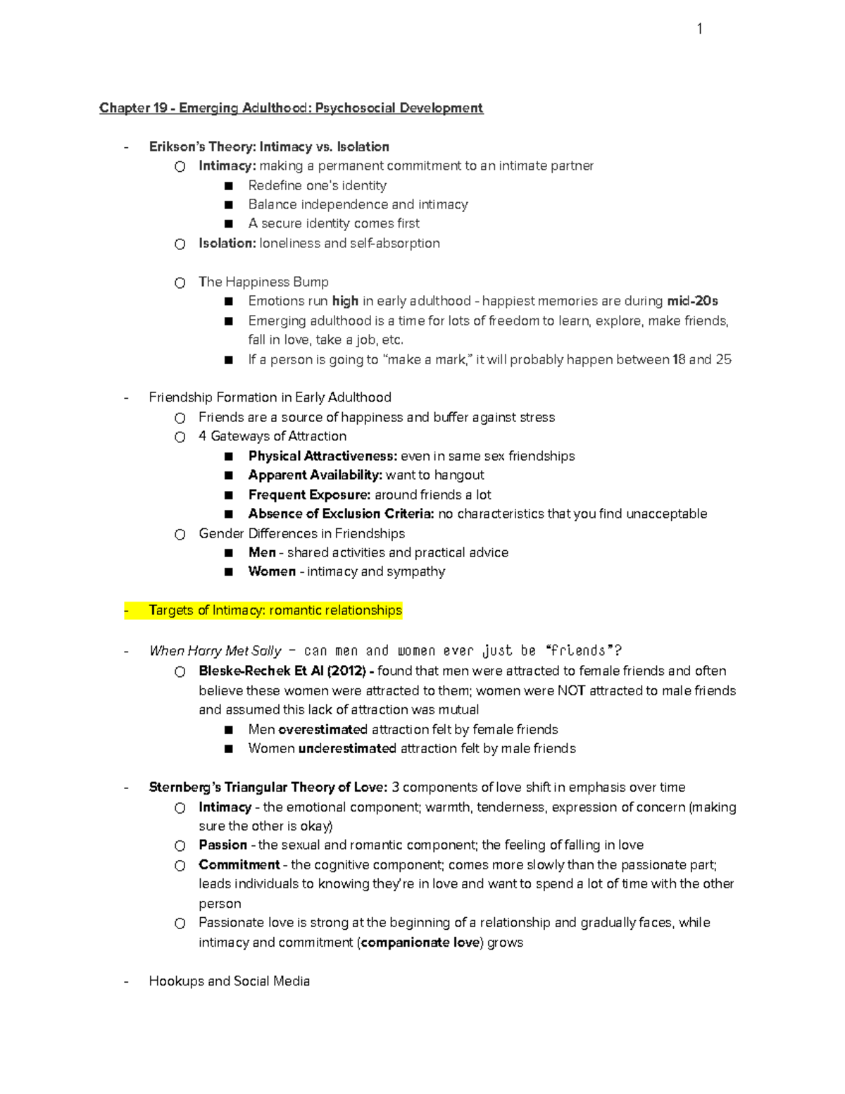 Psych Final Exam #4 Study Guide - 1 Chapter 19 - Emerging Adulthood ...
