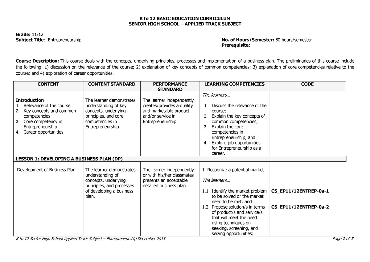 Curriculum Guide In Filipino Senior High School