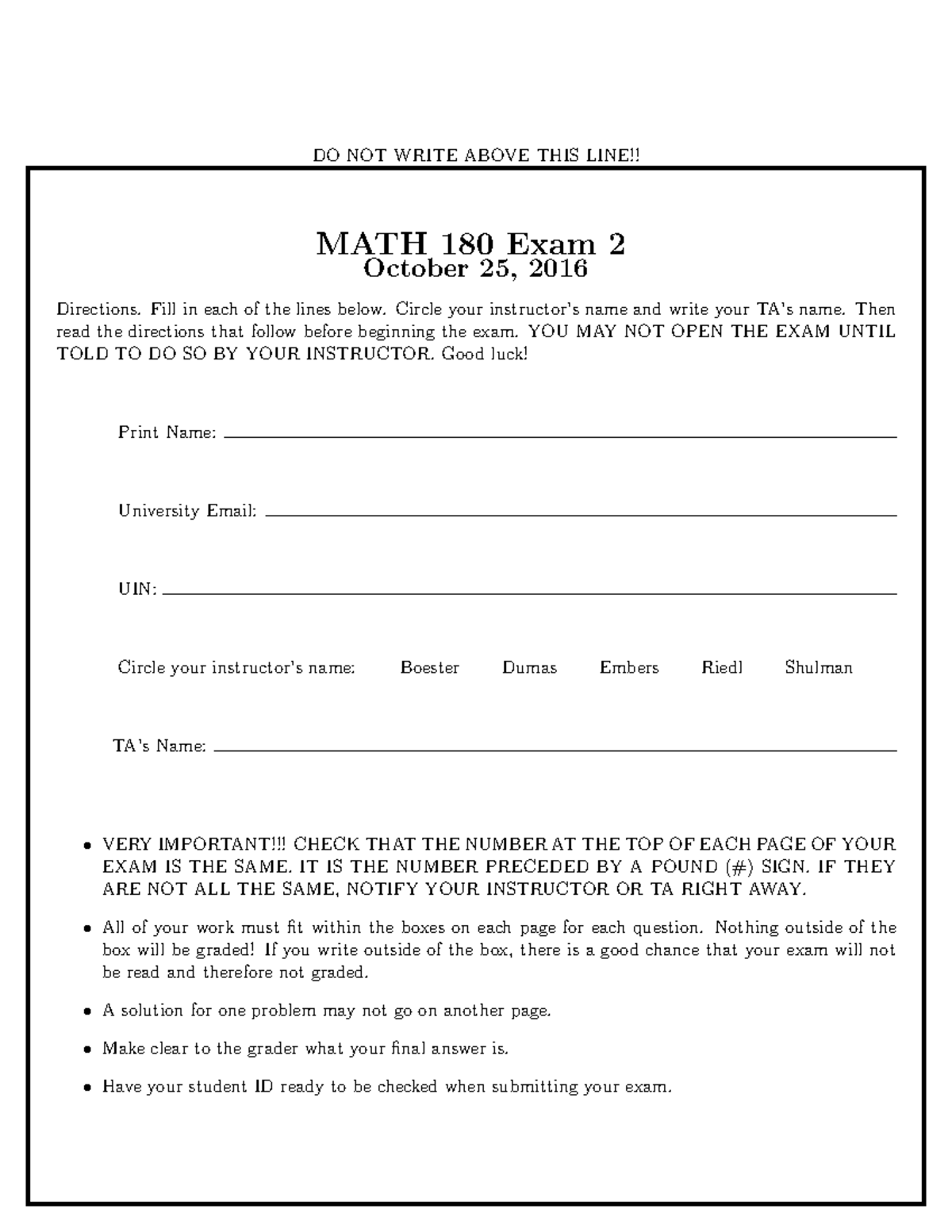 Math180 second fall2016 - MATH 180 Exam 2 October 25, 2016 Directions ...
