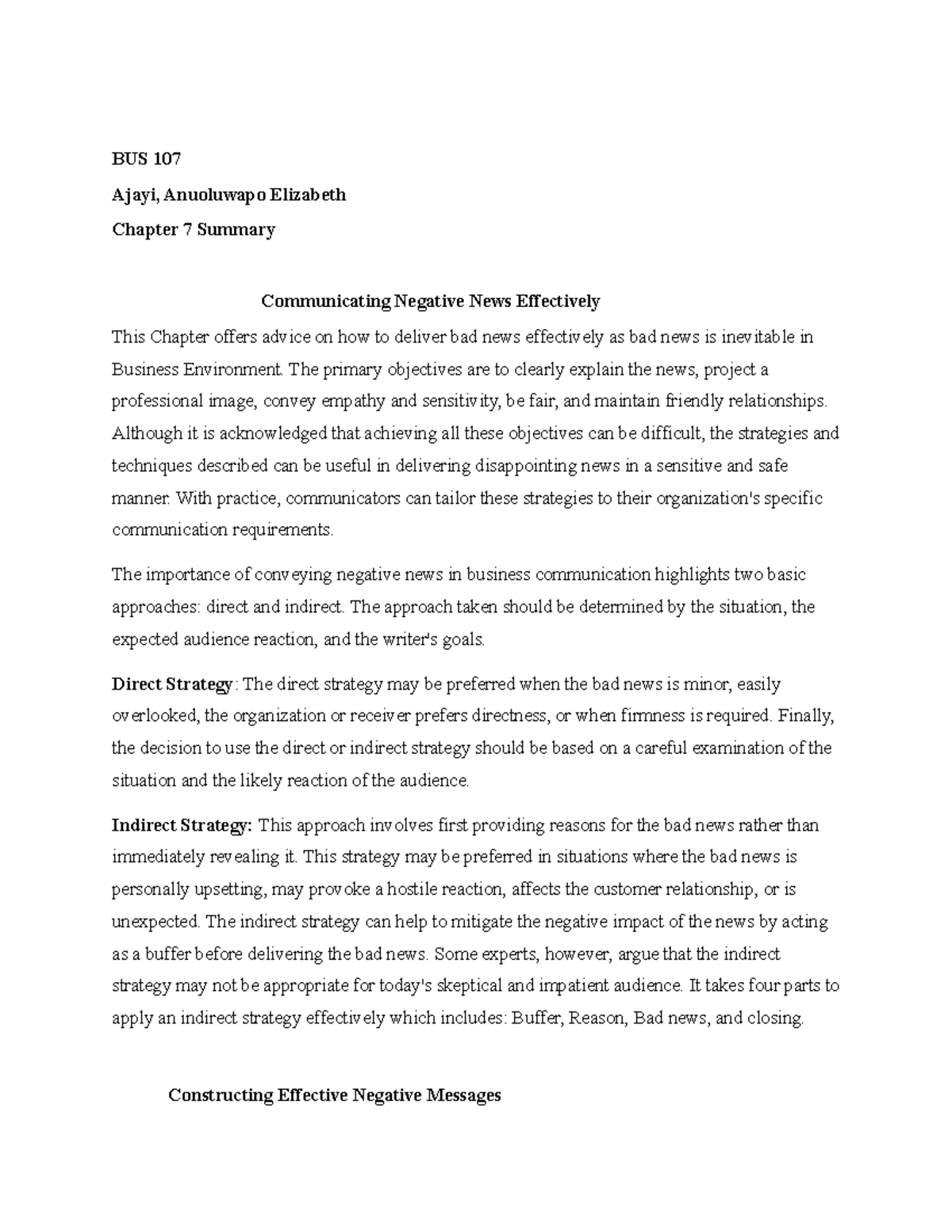 Chapter 7 summary no additional info introduction to business