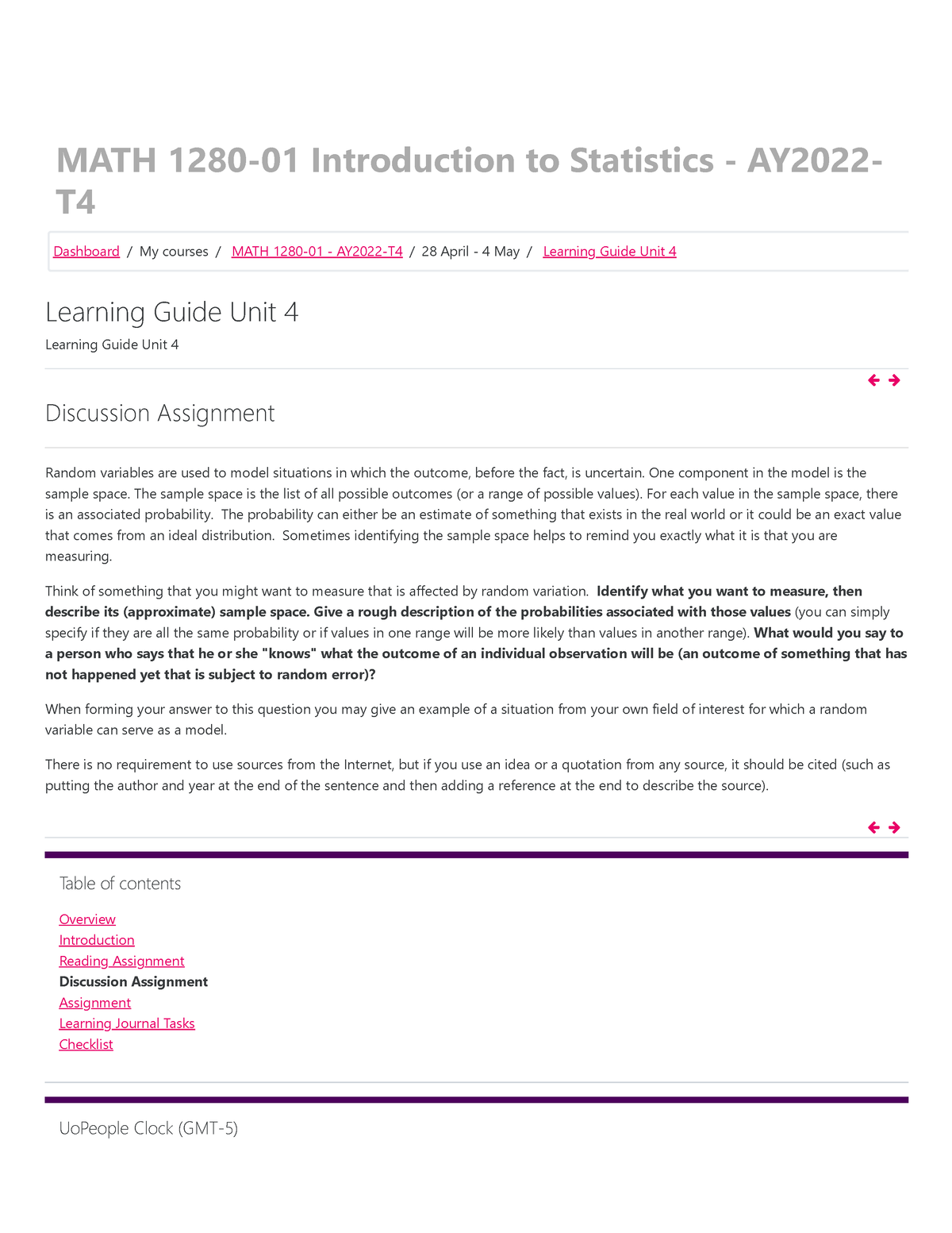 Learning Guide Unit 4 Discussion Assignment - MATH 1280-01 Introduction ...