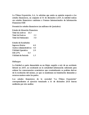 Informe NIA 710 Primera Auditoría - Auditores y consultores, S. MEDEC ...