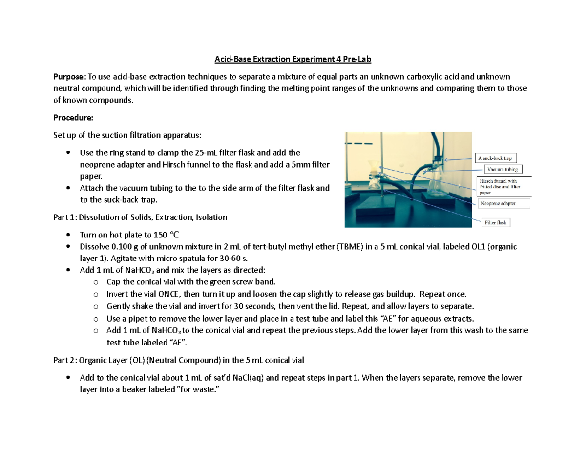 Extraction PreLab AcidBase Extraction Experiment 4 PreLab Purpose