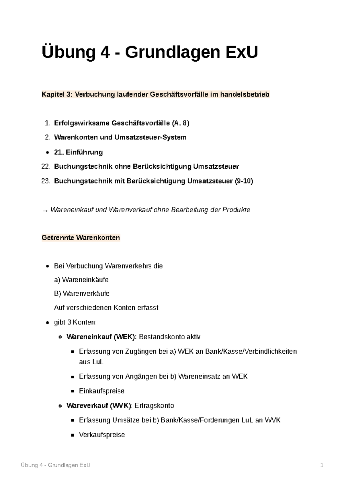 Bung 4 - Grundlagen Ex U - Übung 4 - Grundlagen ExU Kapitel 3 ...