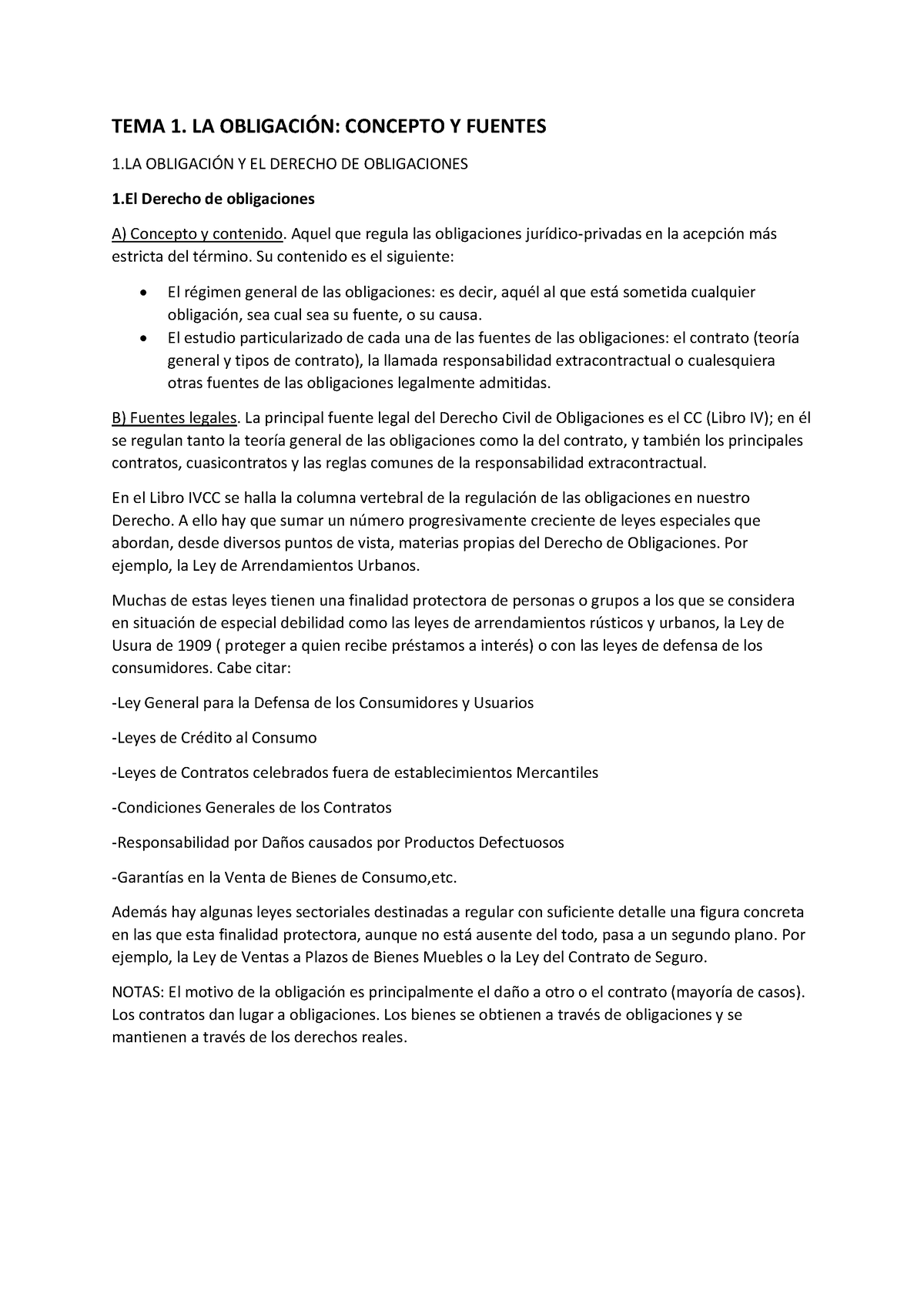 Derecho Civil 3 - TEMA 1. LA OBLIGACIÓN: CONCEPTO Y FUENTES 1 ...