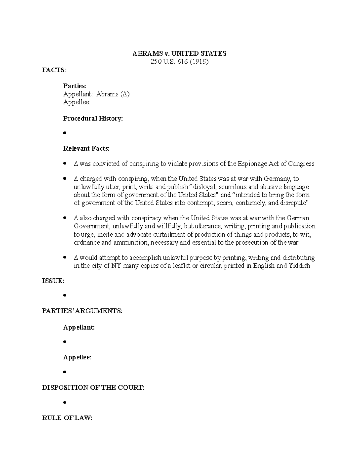 Abrams v. United States ABRAMS v. UNITED STATES 250 U. 616 (1919