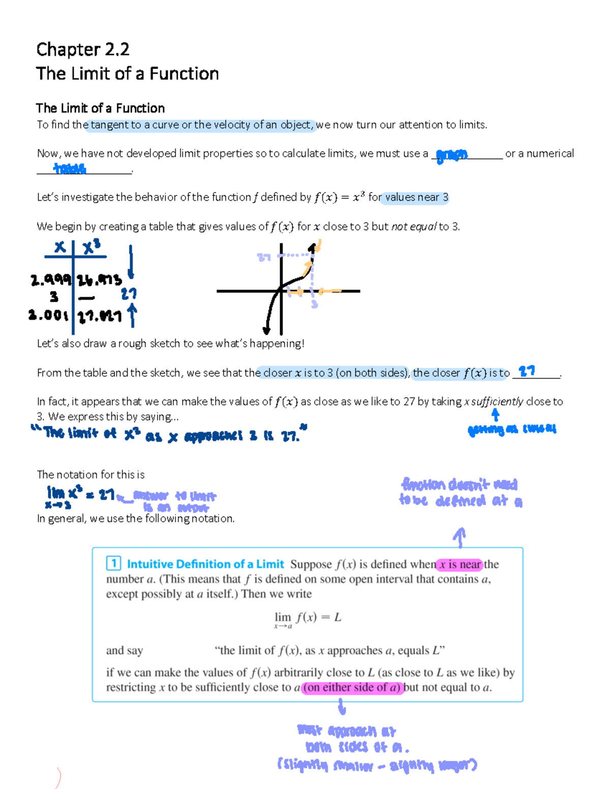 2 - Section 2.3 Notes for calculus - Chapter 2. 2 The Limit of a ...