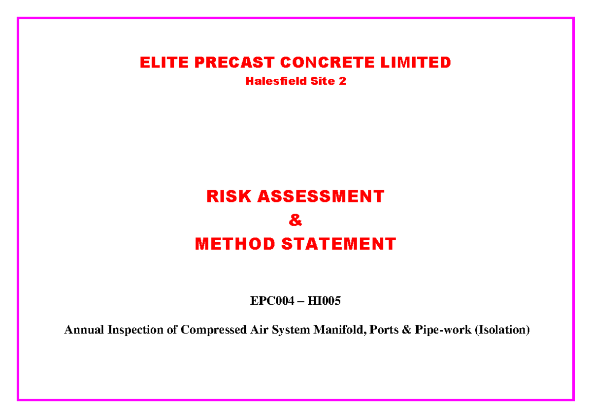 MOS Air Compressor Method of Statement for Compressed Air ELITE