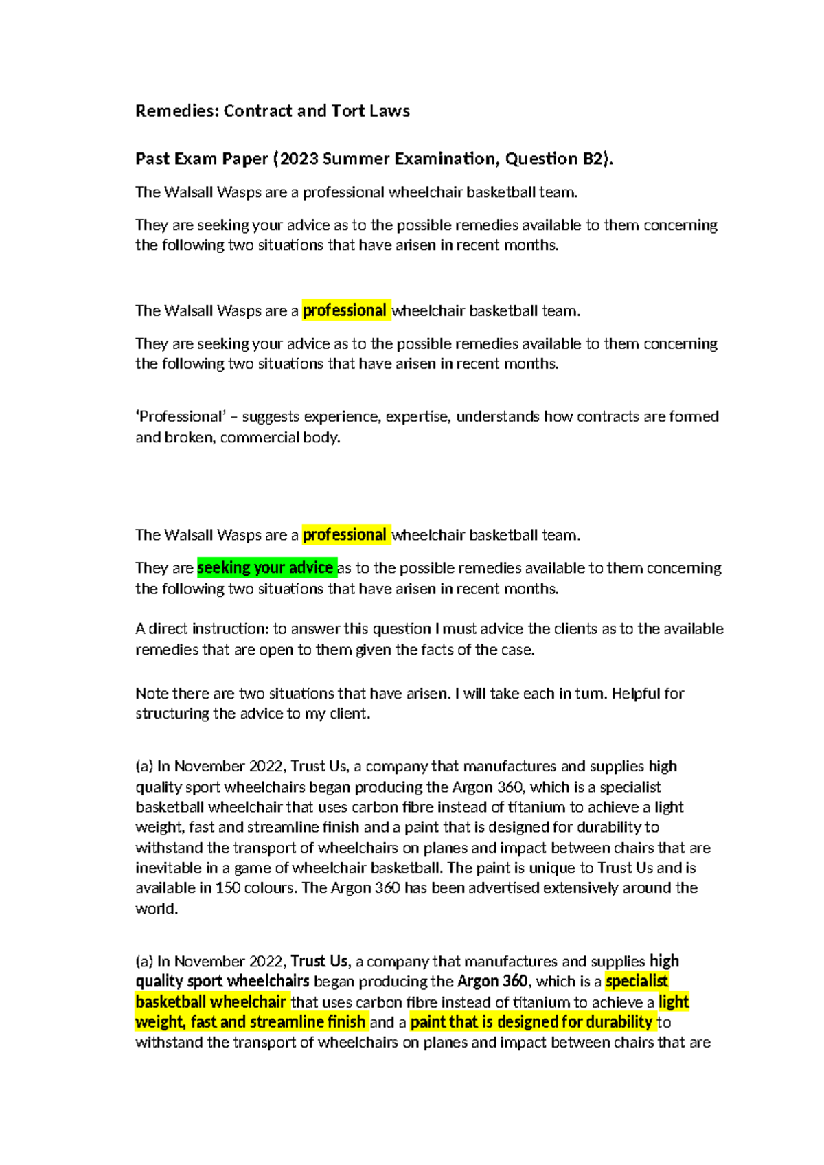 Lecture 5 - Remedies: Contract and Tort Laws Past Exam Paper (2023 ...