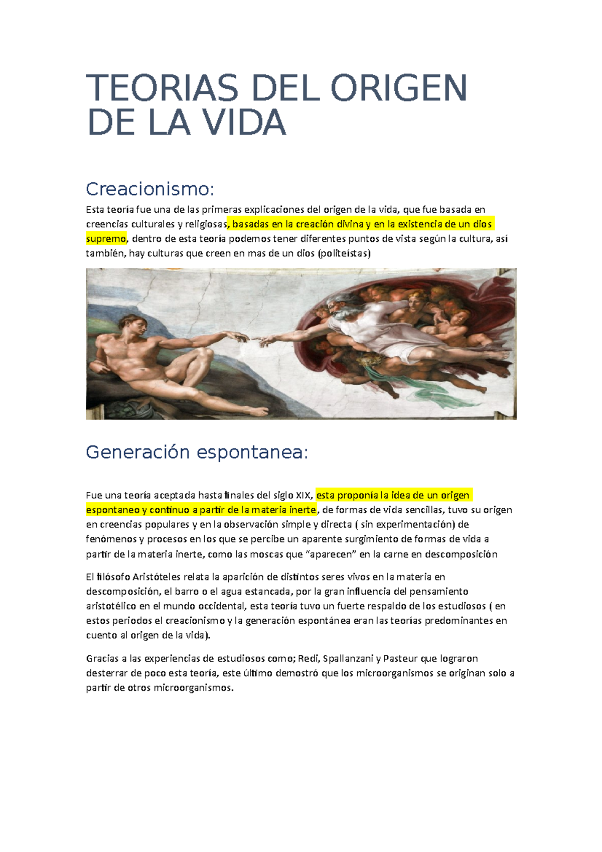 Teorias del origen de la vida - TEORIAS DEL ORIGEN DE LA VIDA ...