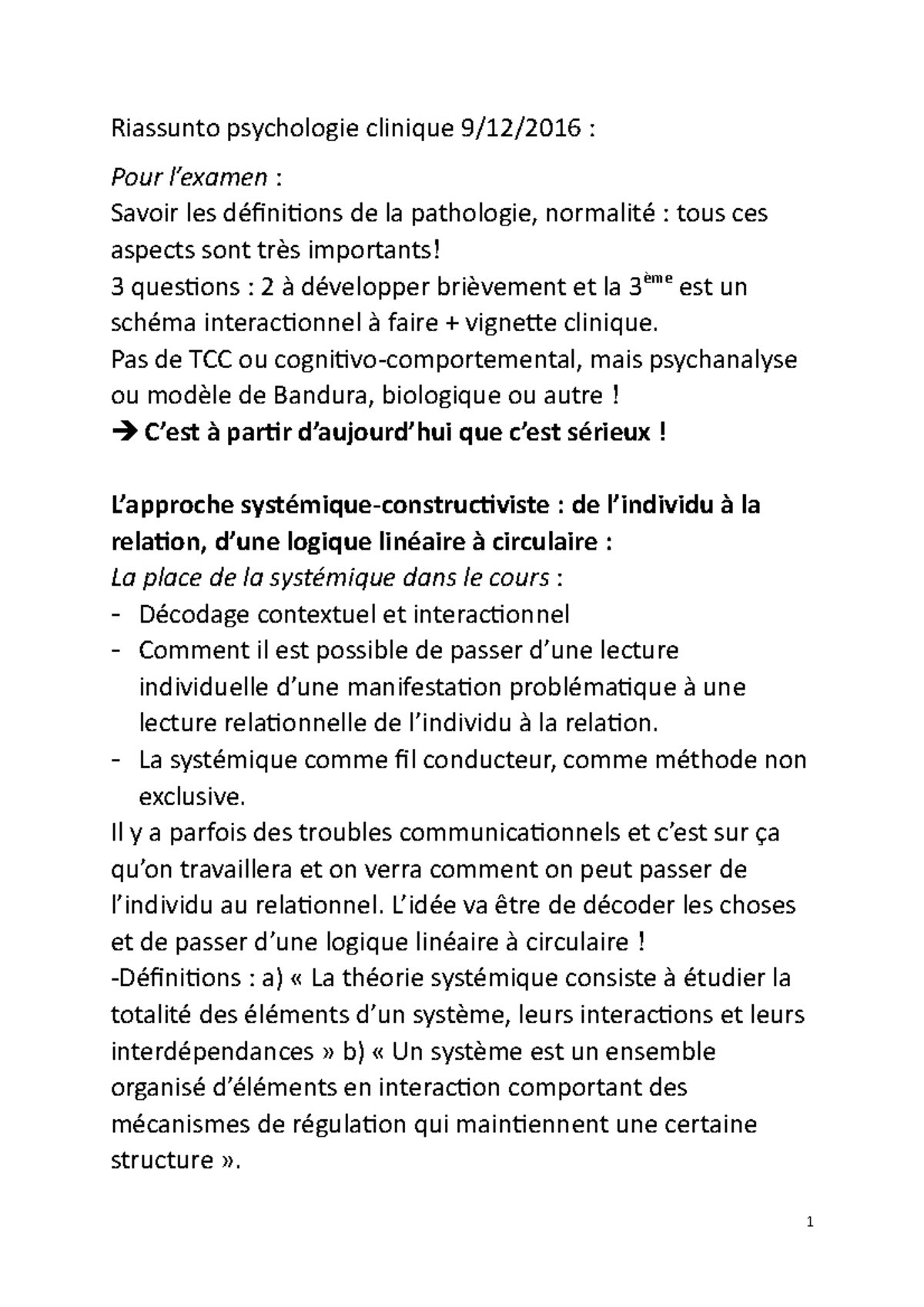 Riassunto Psycho Clinique Studocu