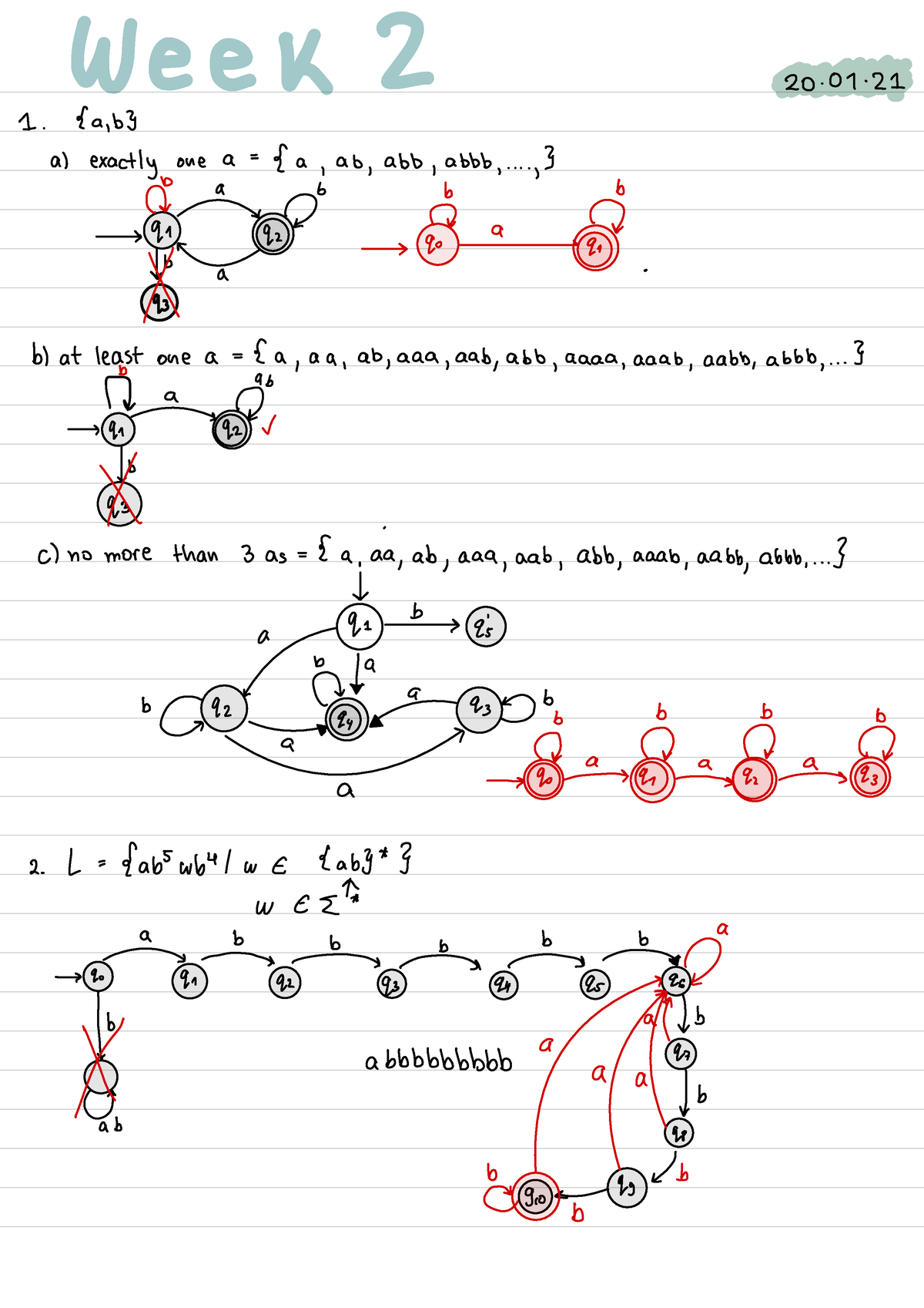 Problem Sheet - Exercises - { A ,b At Exactly One A = { A , Ab , Abb ...