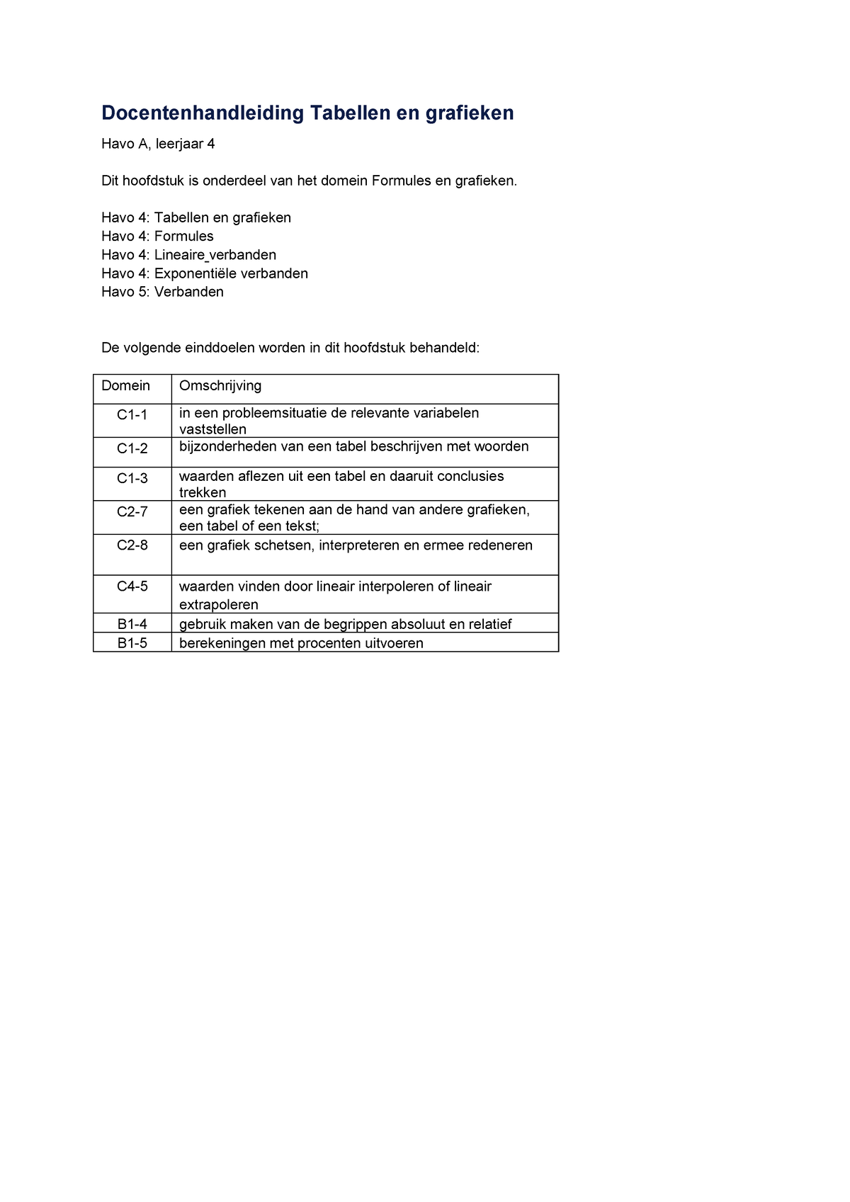 Docentenhandleiding 4 Havo A Hst 01 Tabellen En Grafieken ...