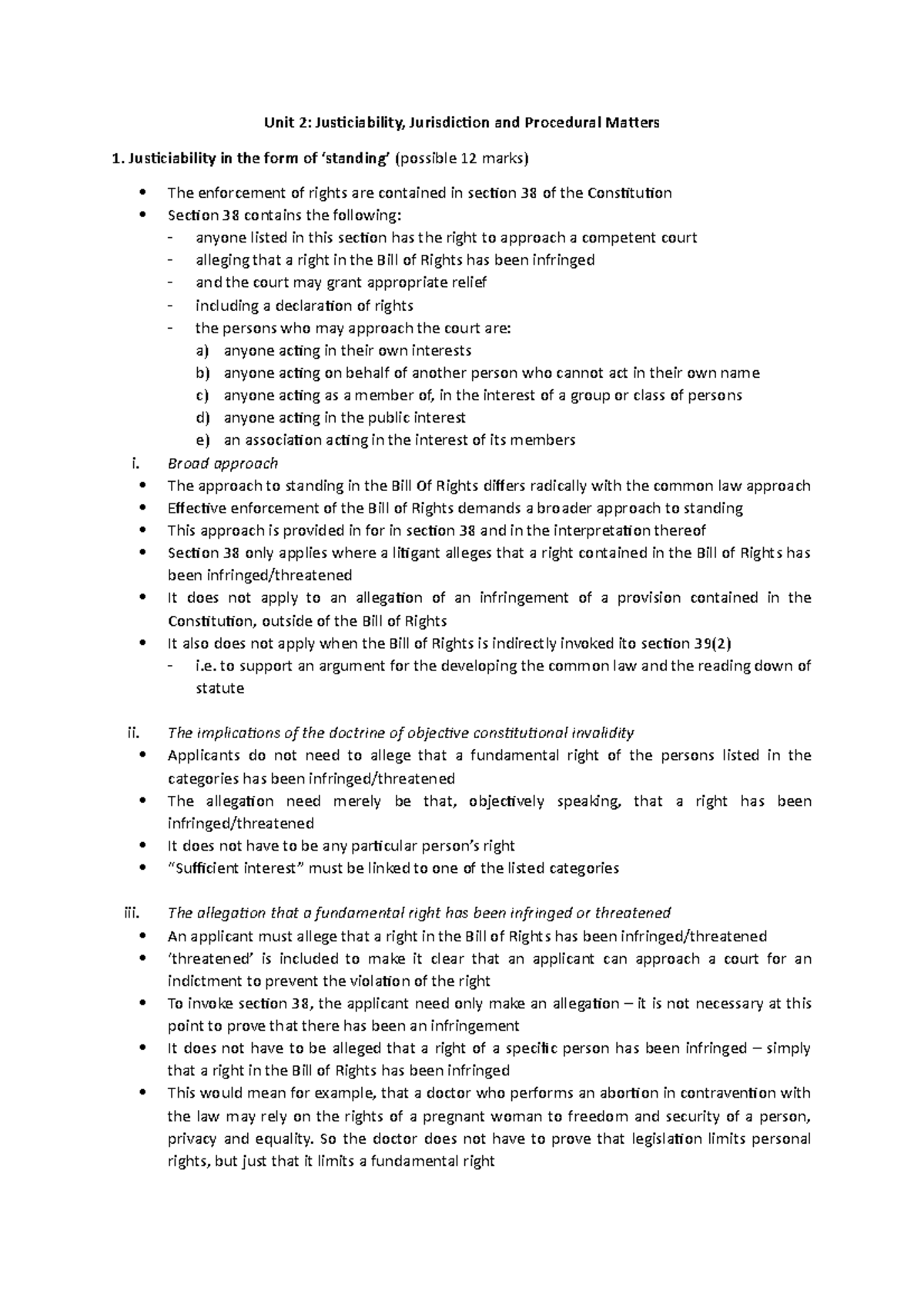 Unit 2 - Summaries on justiciability, jurisdiction and procedural ...