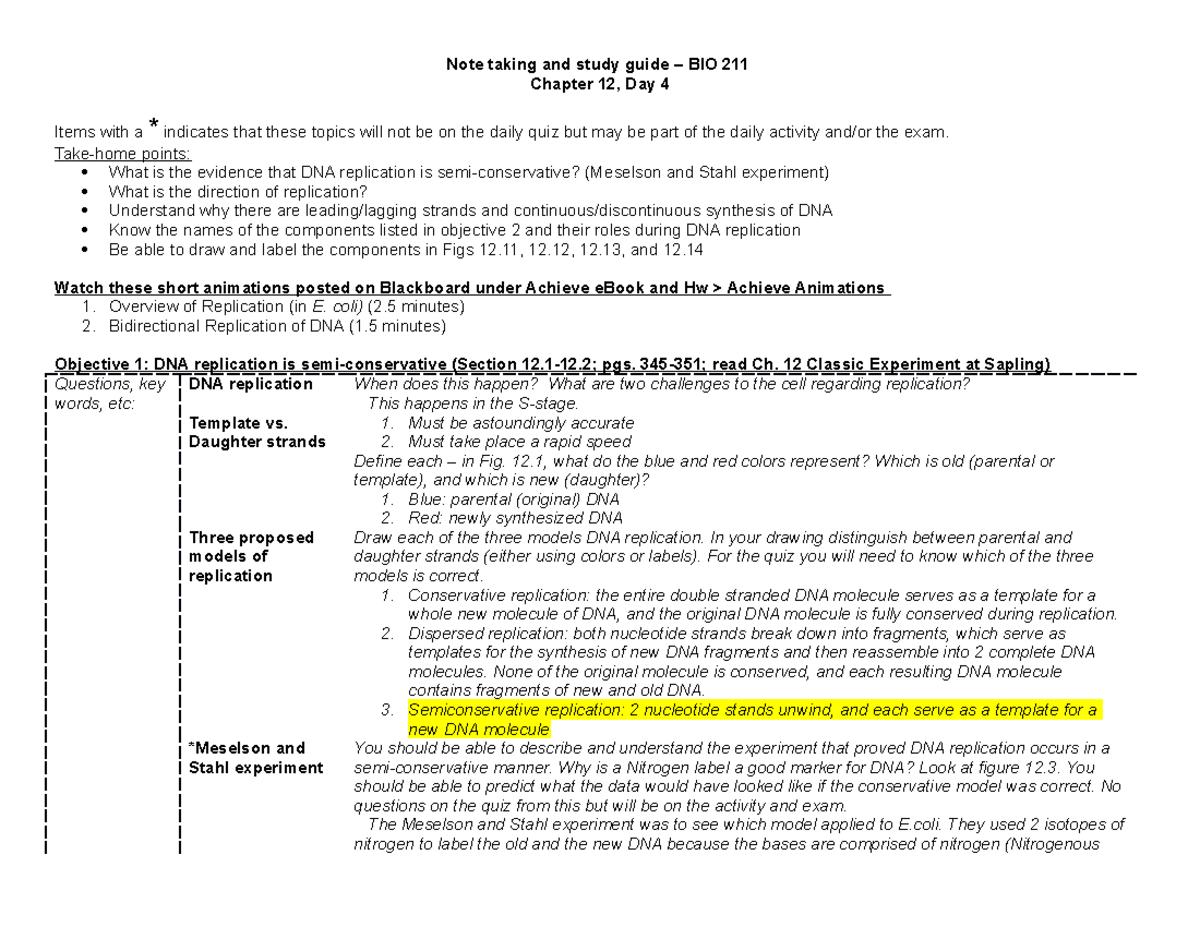 BIO 211- Day 4 Chapter 12 Note Taking Guide - Note Taking And Study ...