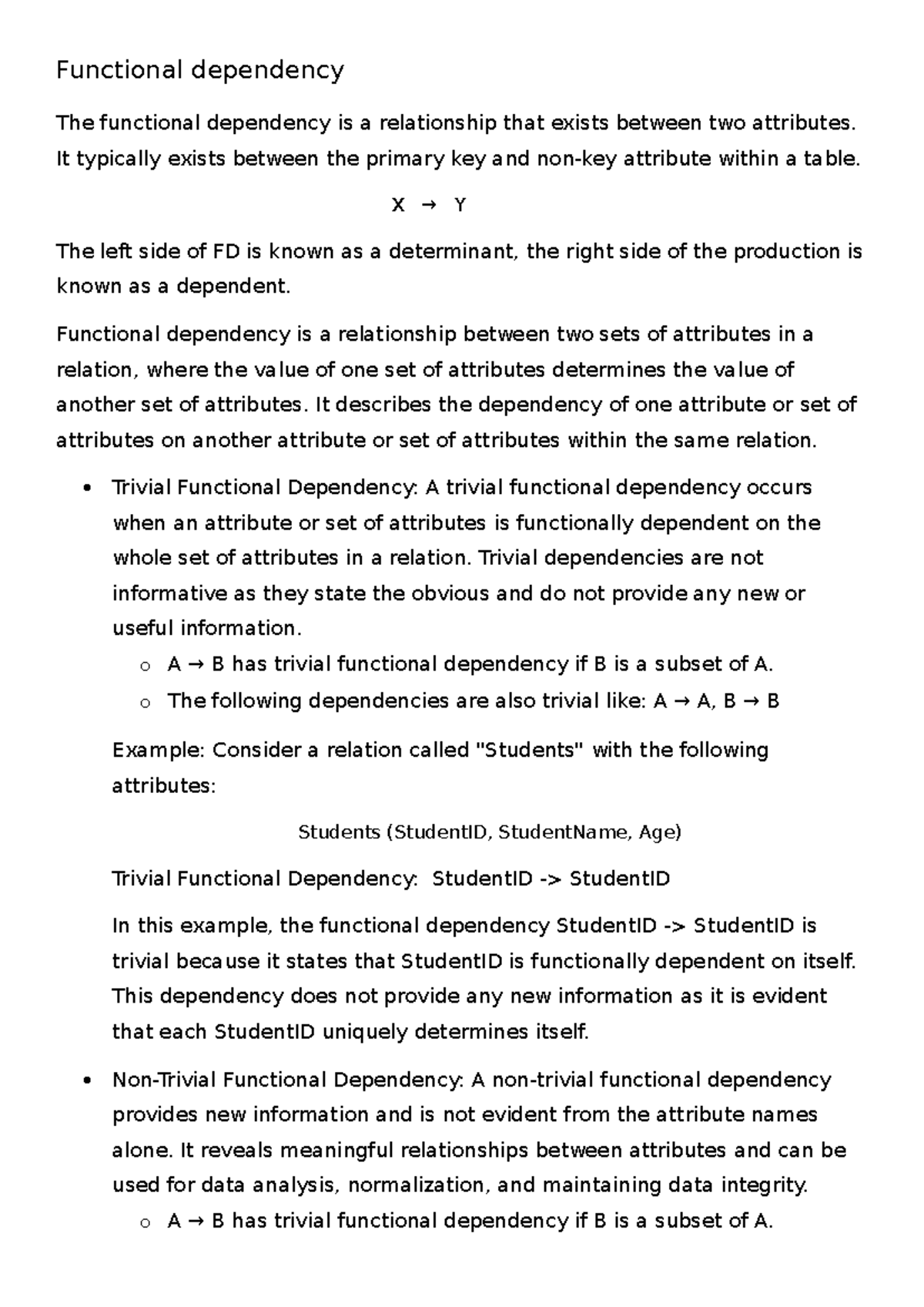 Dbms complete notes functional dependency the functional dependency
