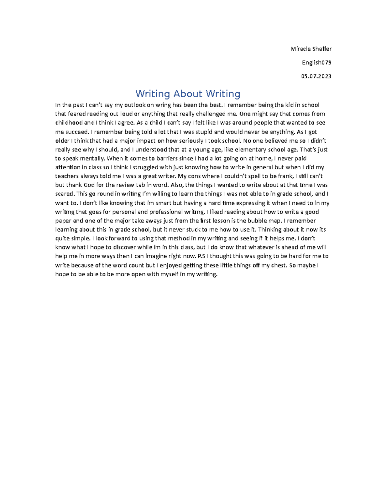 Writing About Writing - Miracle Shaffer English Writing About Writing ...