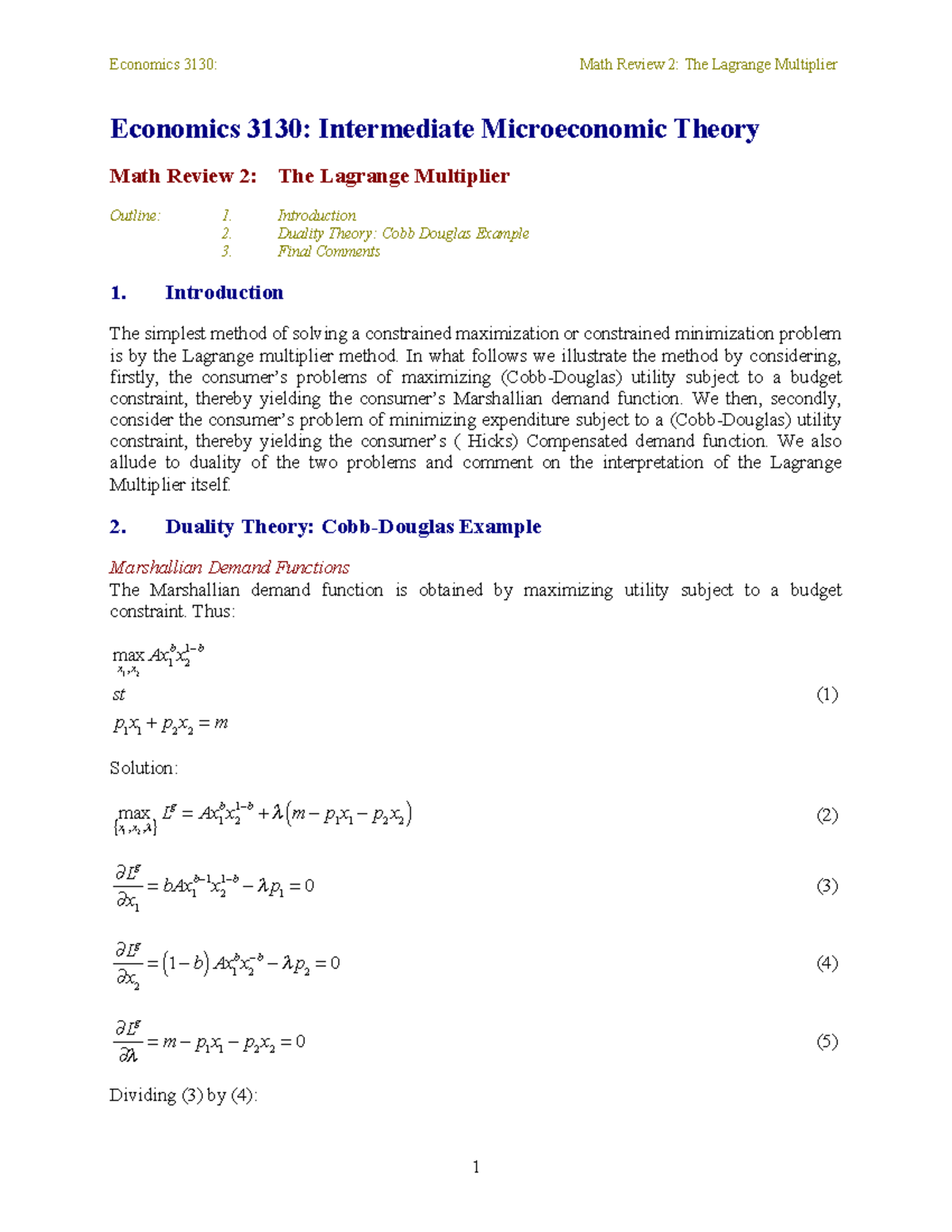 Econ3030Math Review 2 - Economics 3130: Intermediate Microeconomic ...