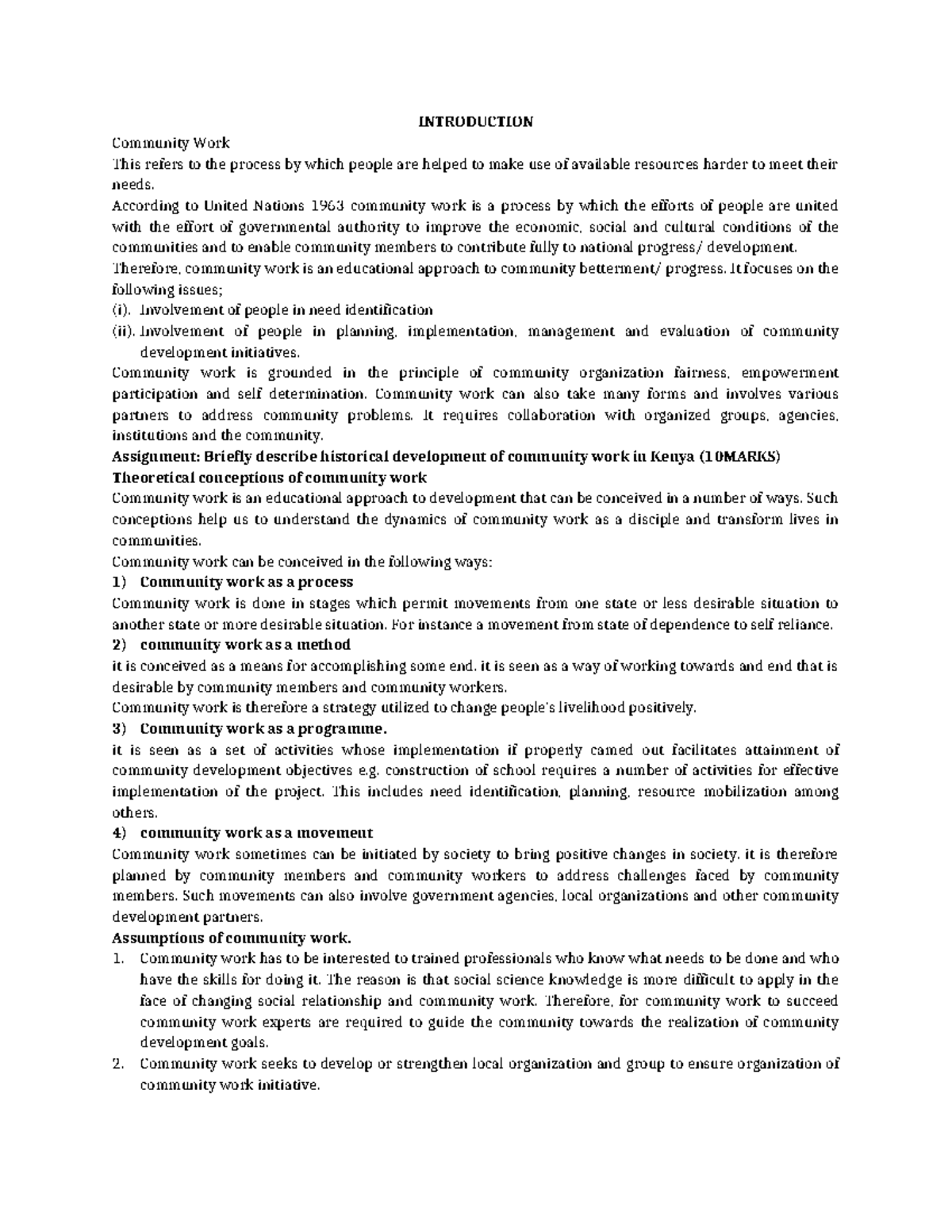 Community Work Final copy - INTRODUCTION Community Work This refers to ...