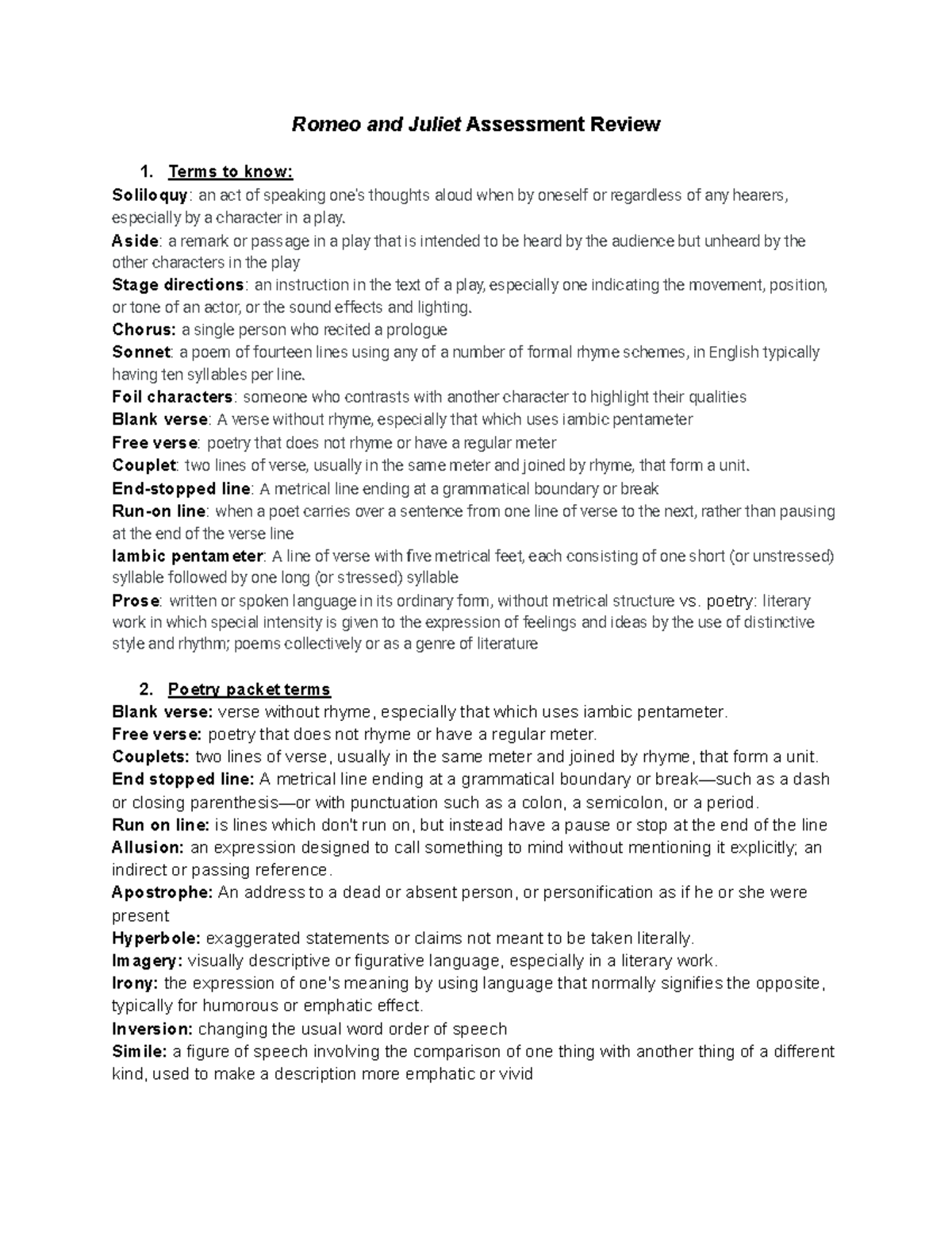 Kami Export Romeo and Juliet Assessment Review Romeo and Juliet