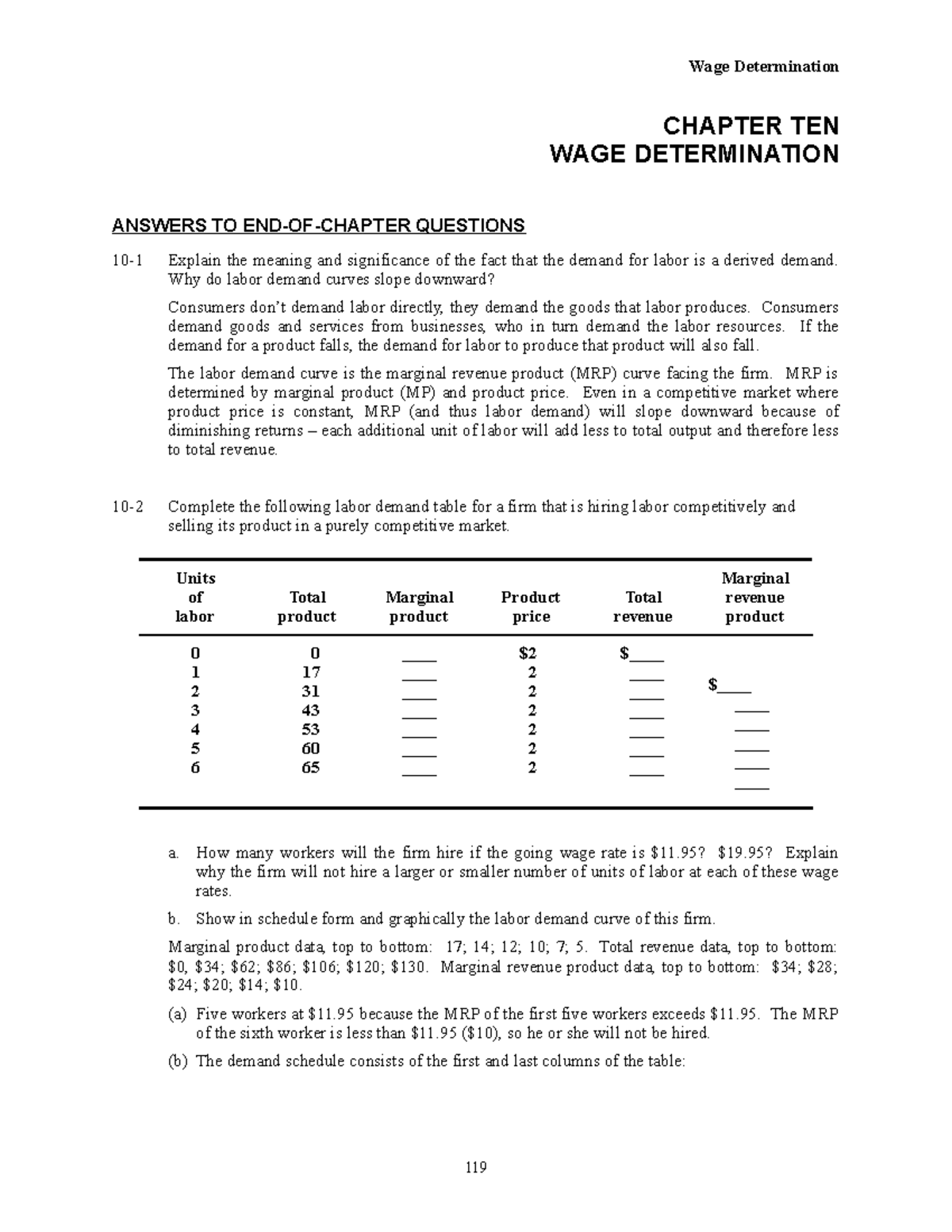 Chap010Answers - solution! - Wage Determination CHAPTER TEN WAGE ...