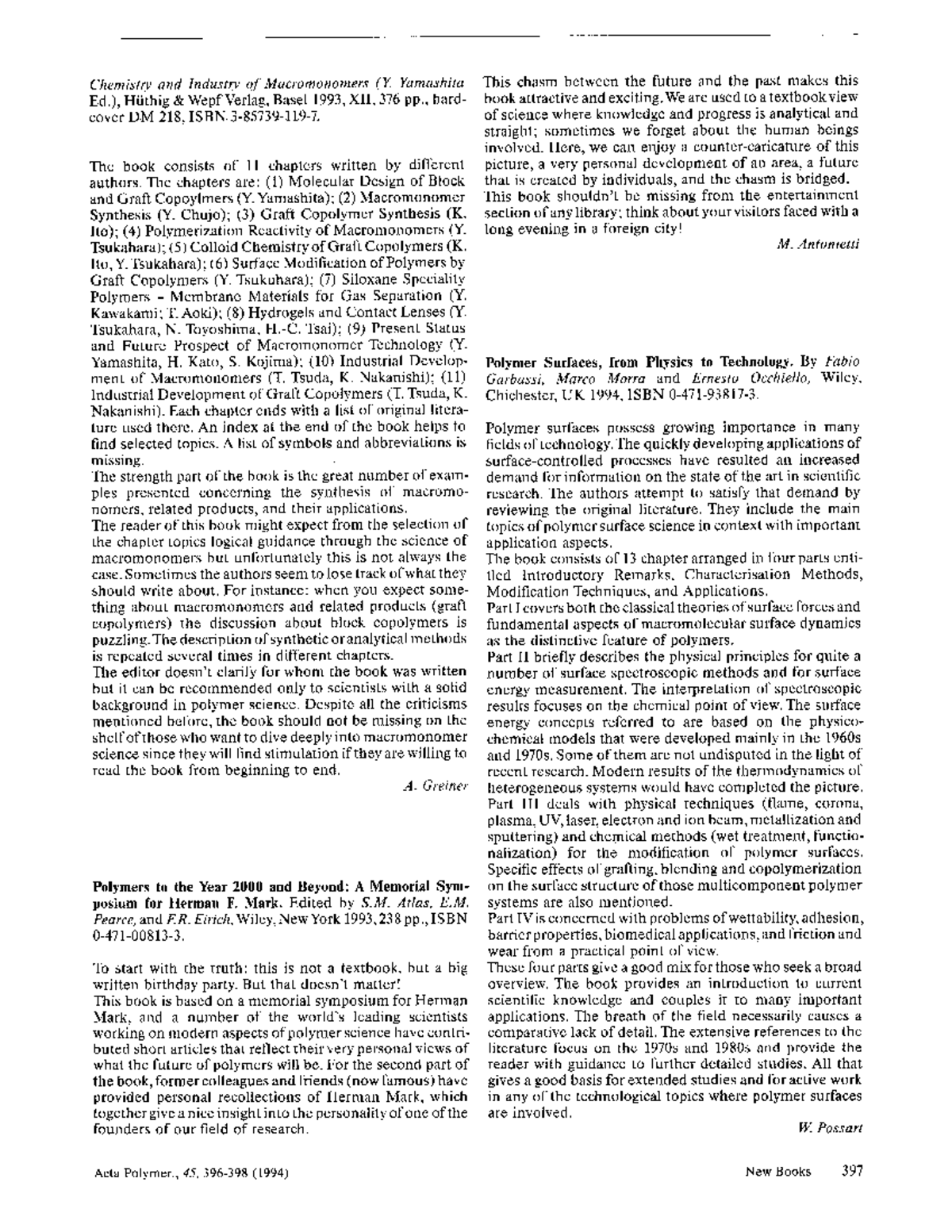 Greiner 1994 - Informe - Chemistry and Industry of Macromonomers (I ...