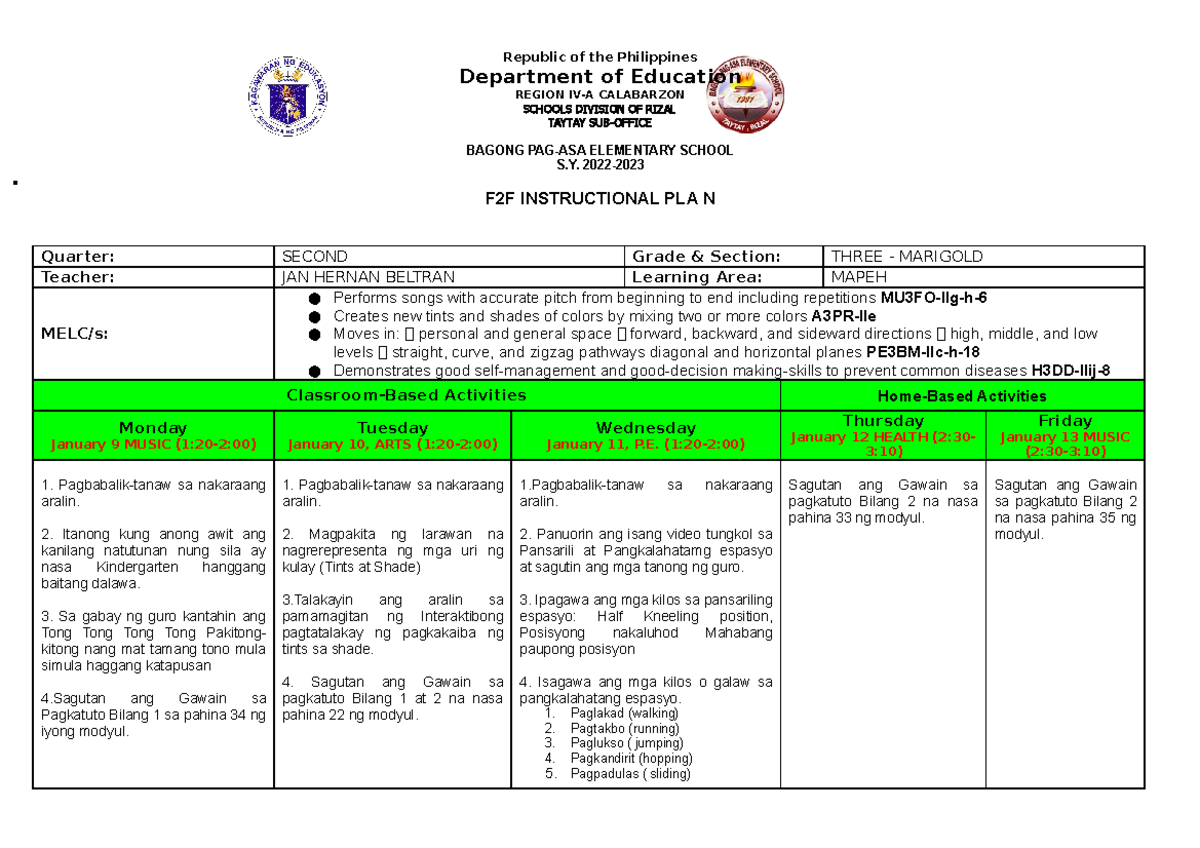 W7 Mapehq 2 Ip W7 Materials Republic Of The Philippines Department Of Education Region Iv A 9558