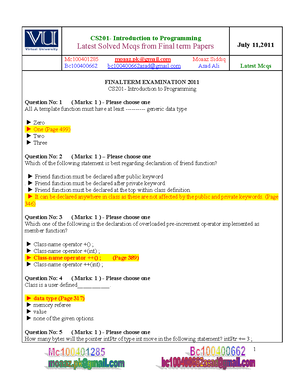 Sample Paper CS201P - Practice Questions Cs201 - Sample Paper FINALTERM ...