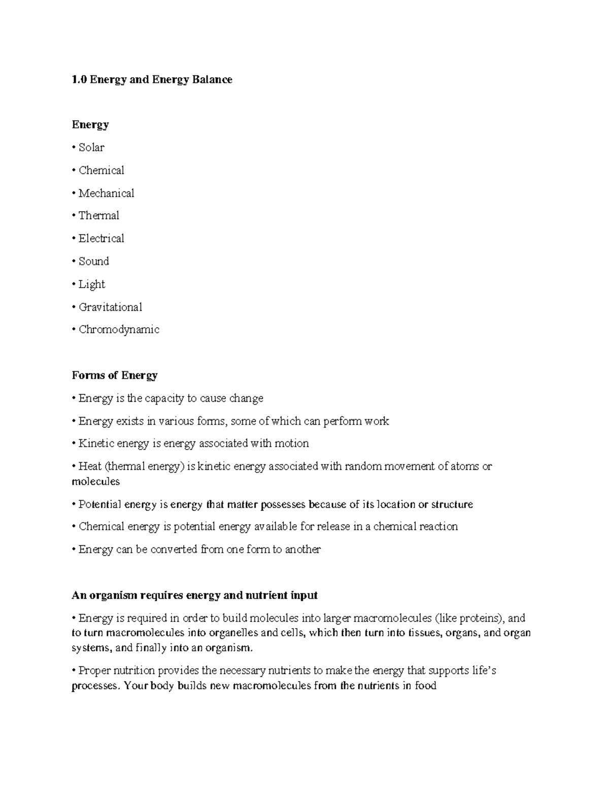 1.0 Energy and Energy Balance - 1 Energy and Energy Balance Energy ...