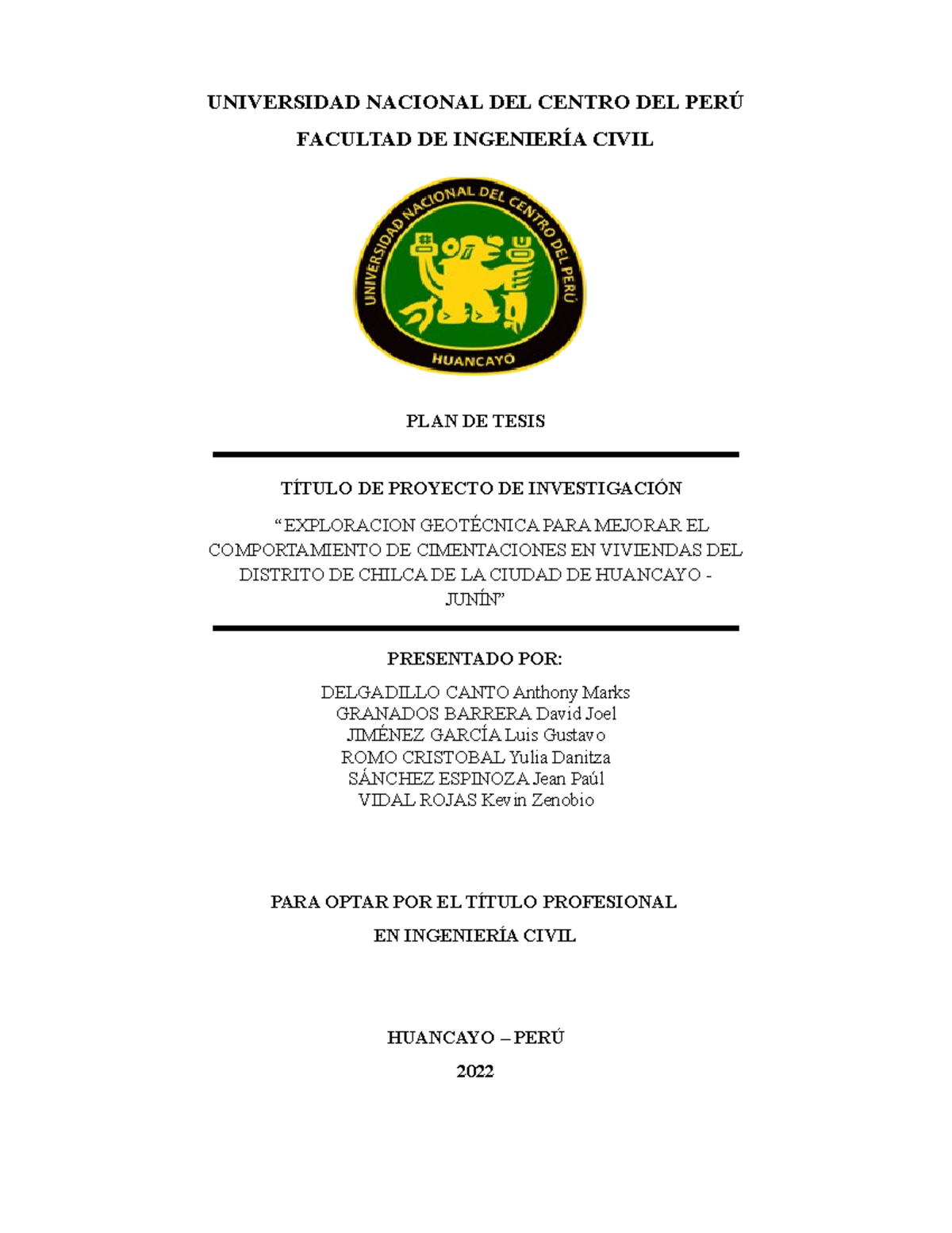 PLAN DE Tesis Granados - UNIVERSIDAD NACIONAL DEL CENTRO DEL PERÚ ...