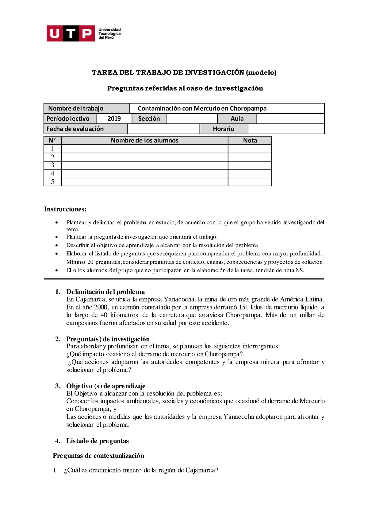 Modelo DE LA Tarea A Realizar - TAREA DEL TRABAJO DE INVESTIGACI”N ...