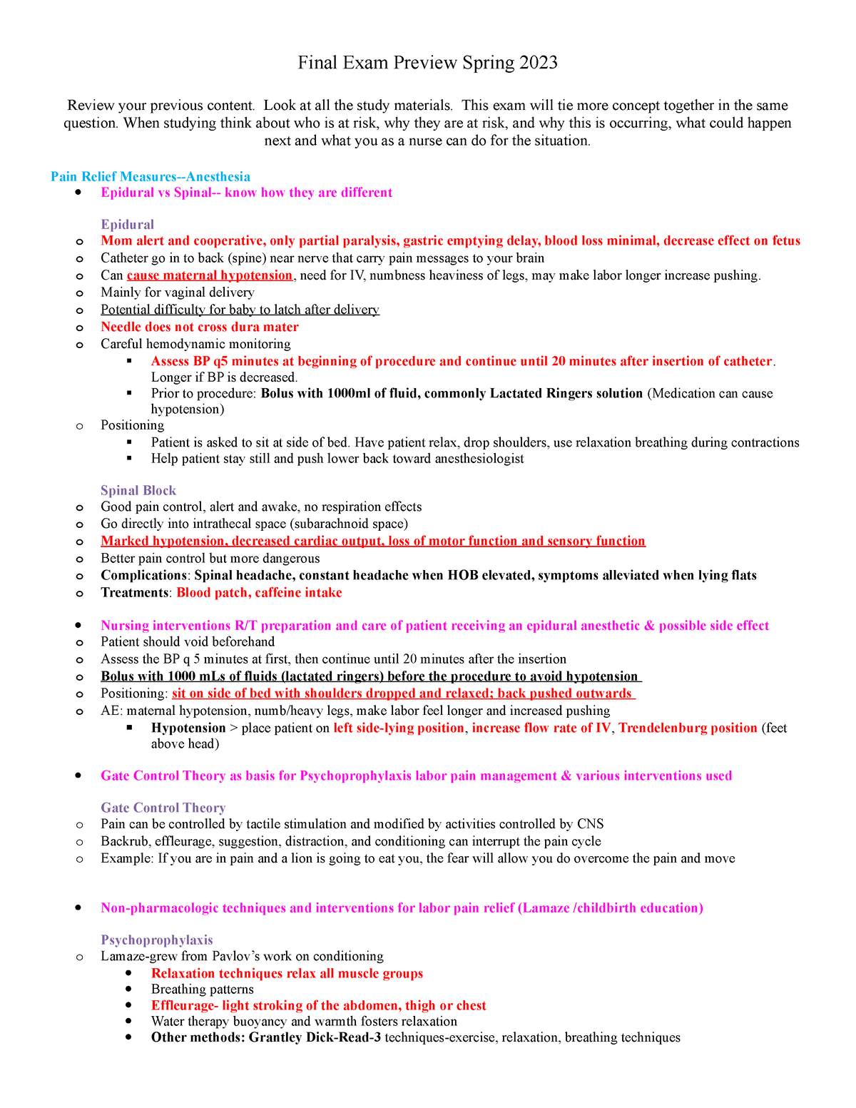 Maternal Final Exam Blueprint - Final Exam Preview Spring 2023 Review ...