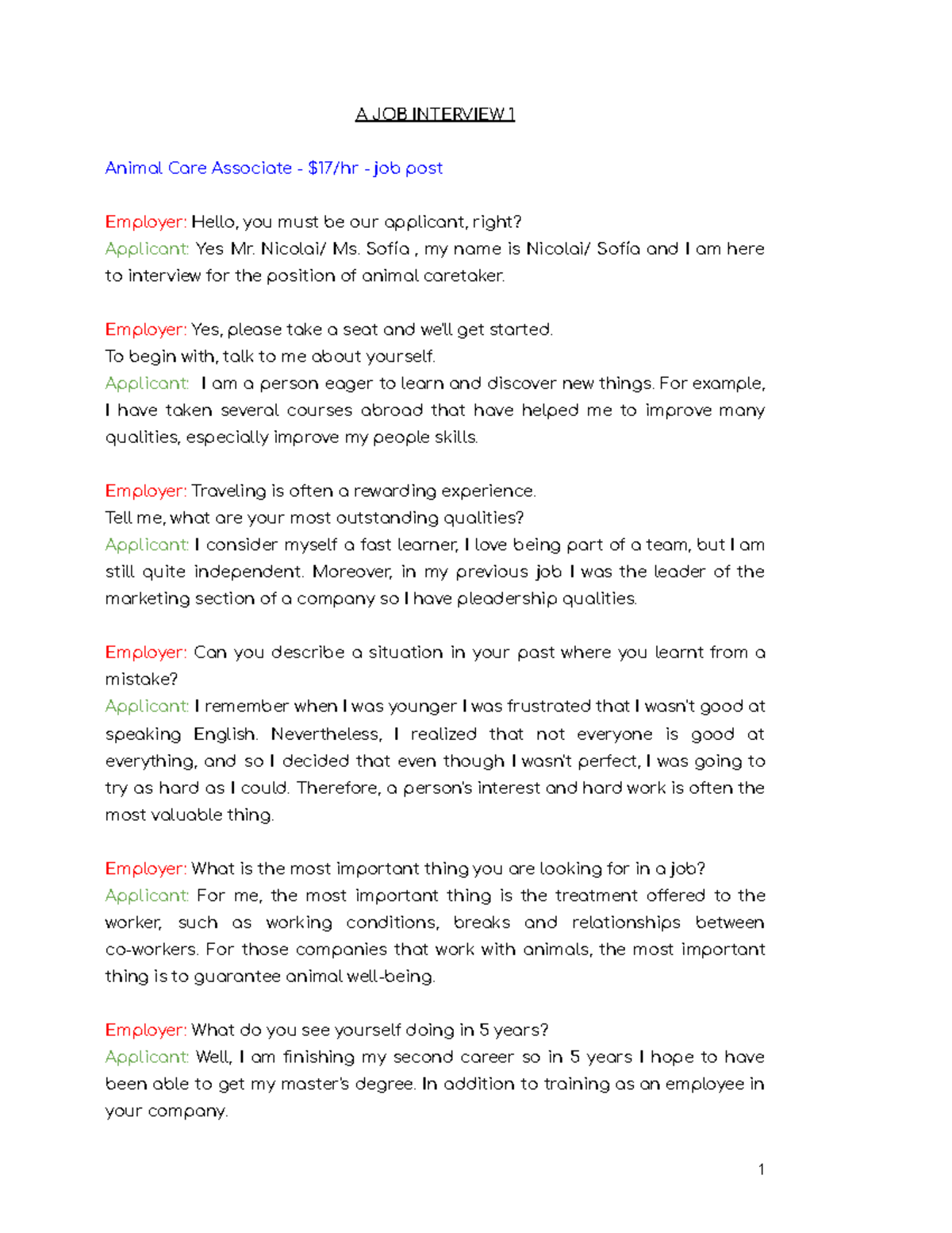 A JOB Interview 1 - Entrevista de veterinario - A JOB INTERVIEW 1 ...
