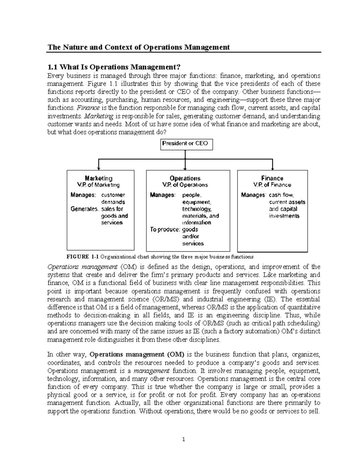 OM - Chapter 1 - 5; Additional Reading Material - The Nature and ...