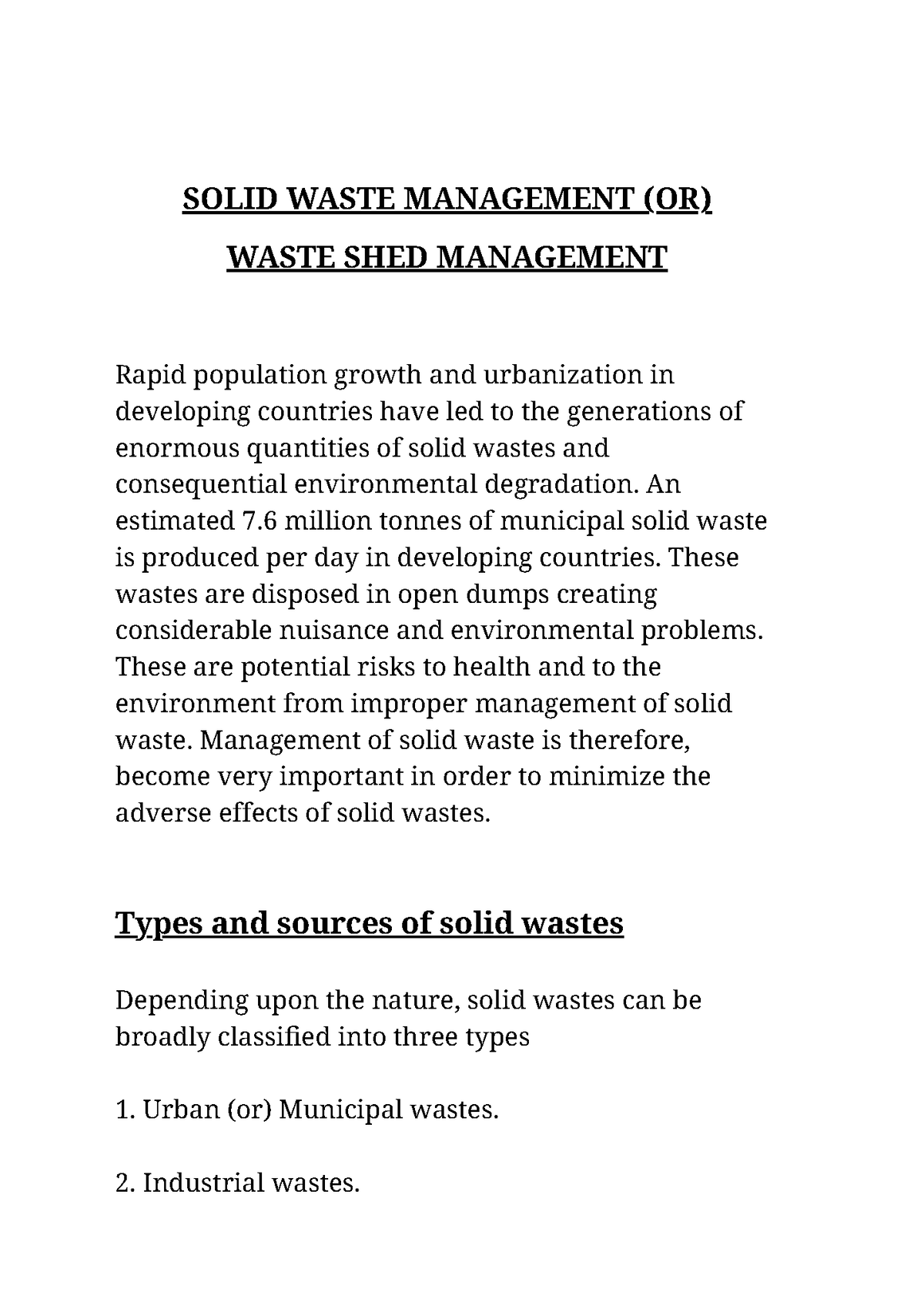 Solid Waste Management - SOLID WASTE MANAGEMENT (OR) WASTE SHED ...