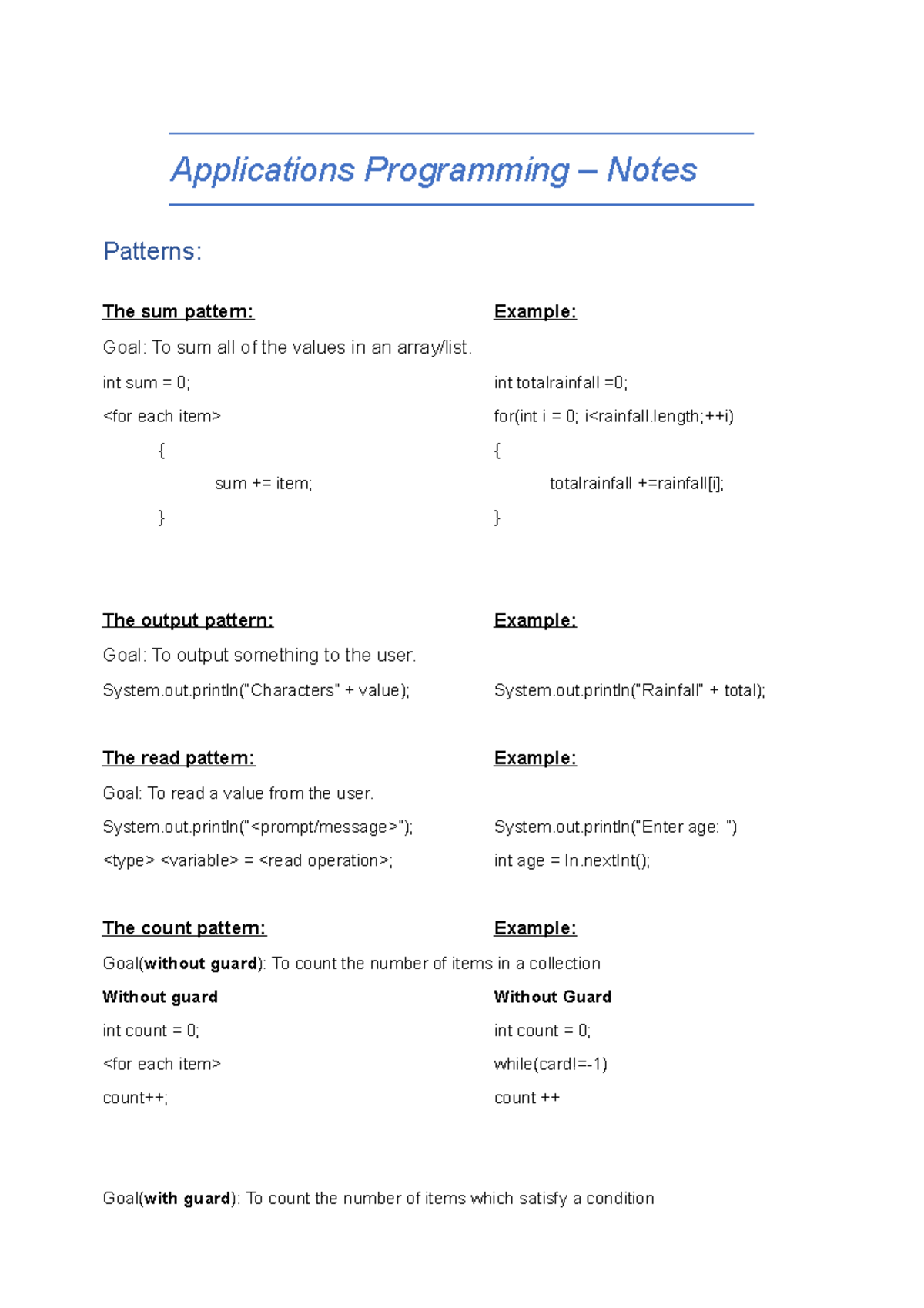 App Prog Notes - Gio - Applications Programming – Notes Patterns: The ...