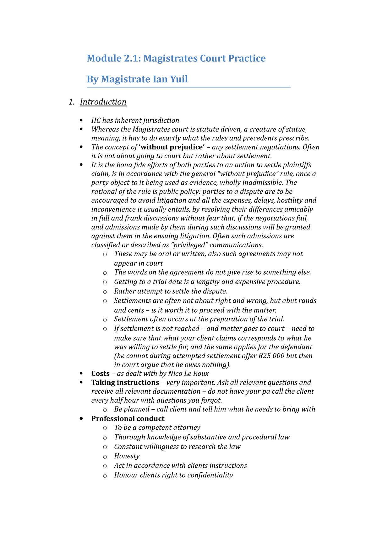 Magistrates Court Practice - Introduction HC Has Inherent Jurisdiction ...