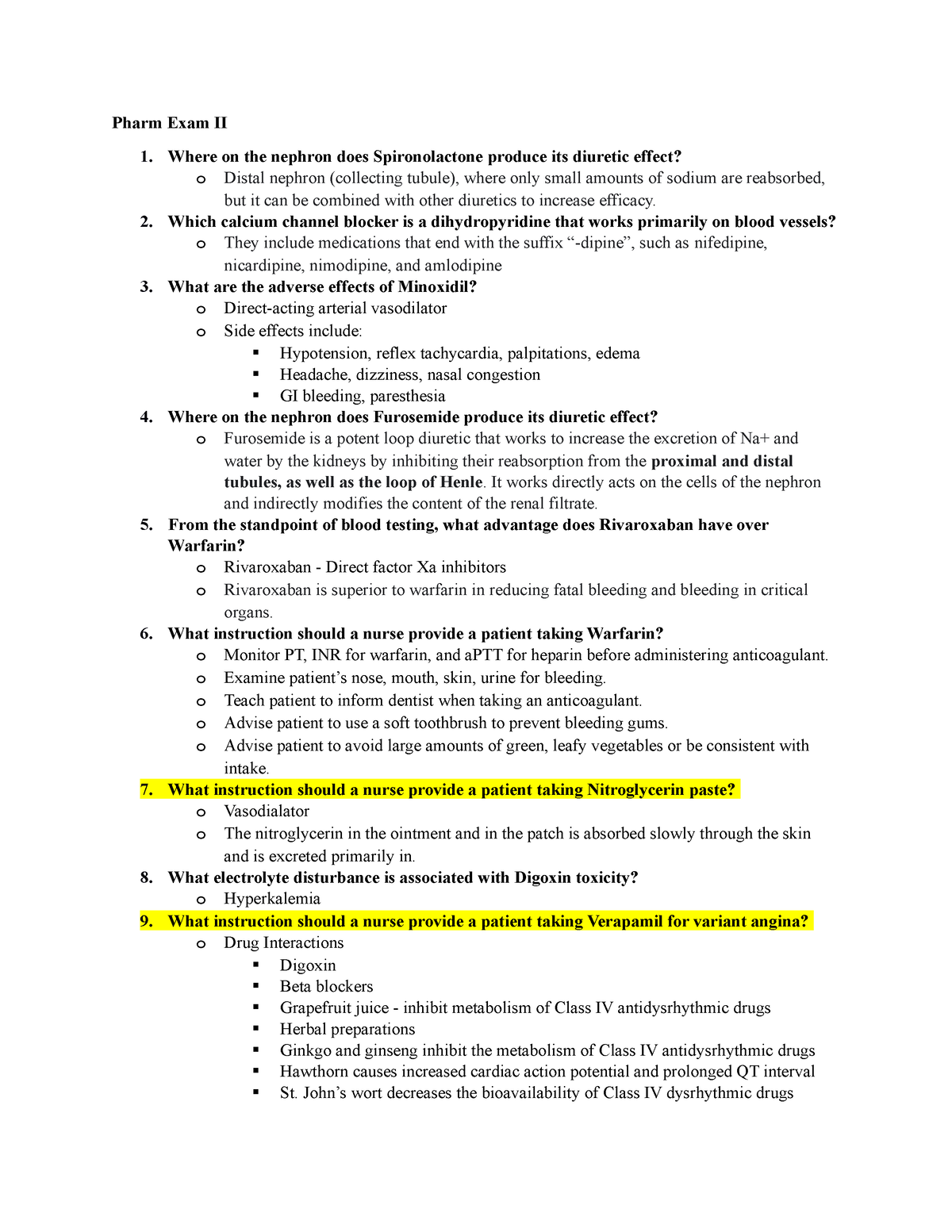 Pharm II Exam 2 - Exam 2 Study Guide - Professor Johnson - Pharm Exam ...