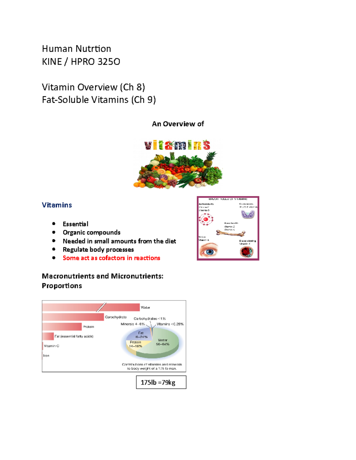 Lecture 6 - Human Nutrtion KINE / HPRO 325O Vitamin Overview (Ch 8) Fat ...