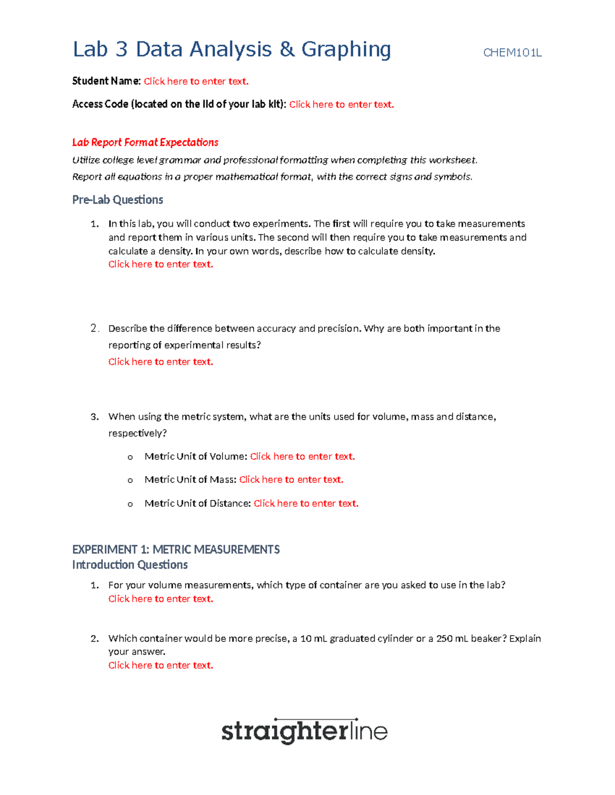 CHEM101L Lab 3 - Final Laboratory Worksheet For Designated Section ...