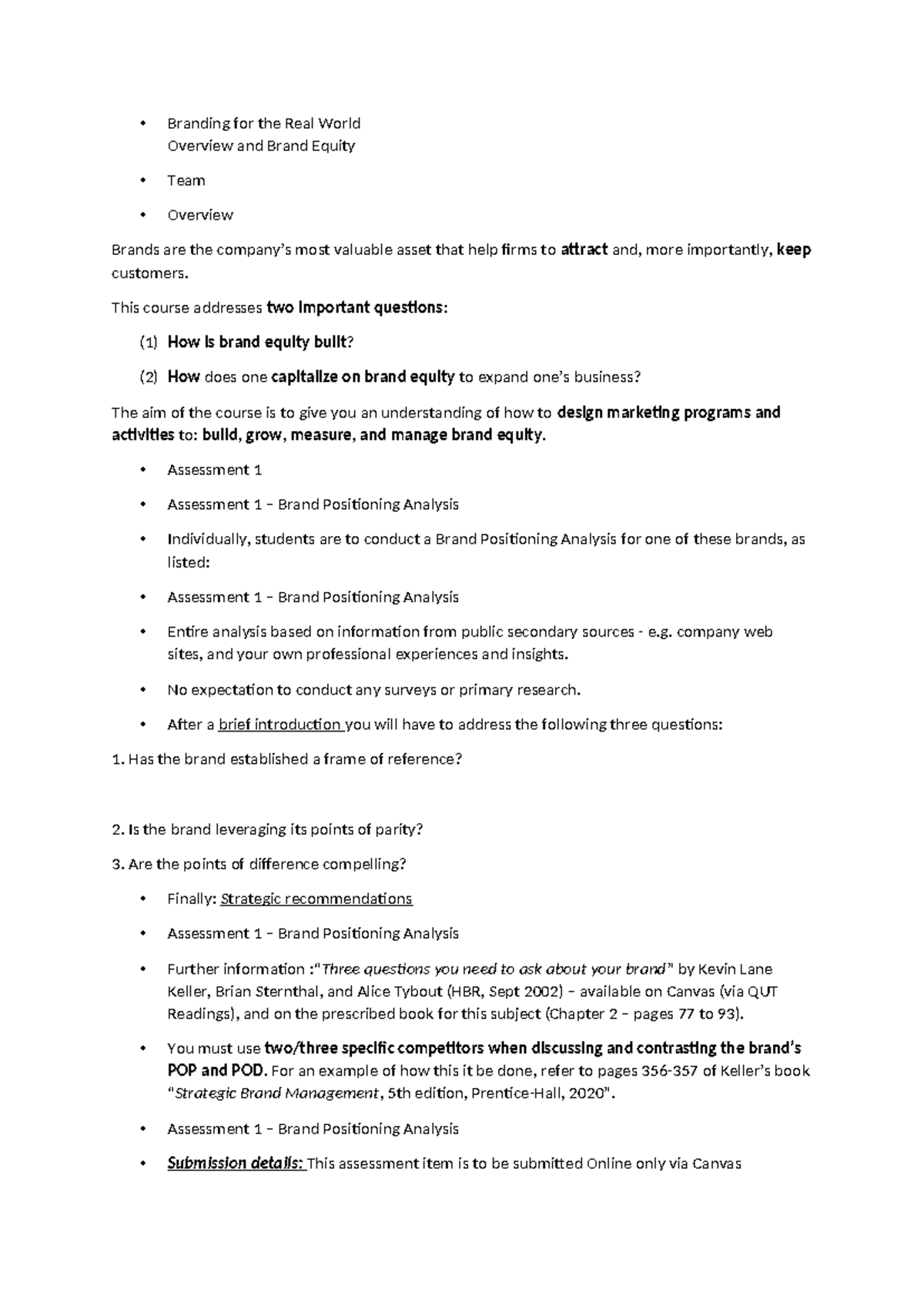 Brand Management AMB211 L1 - Branding for the Real World Overview and ...