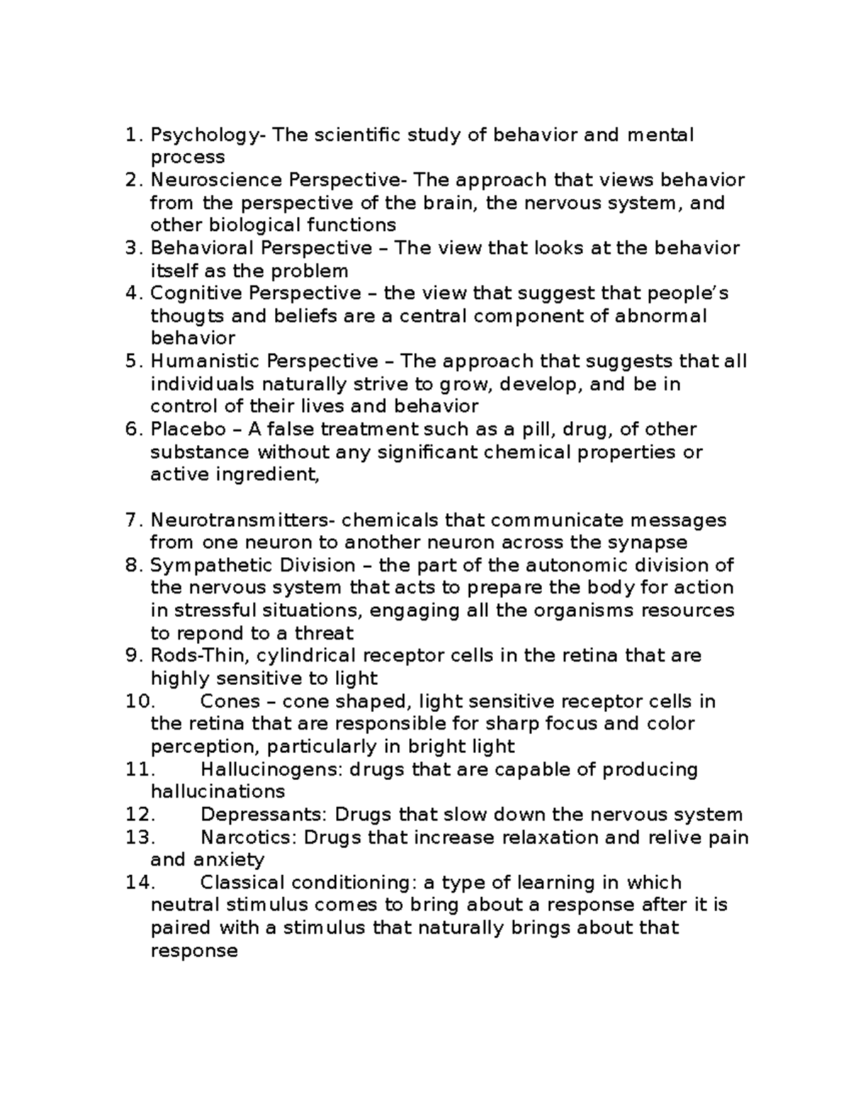 75 term study guide Key term and their definitions for psych PSYCH